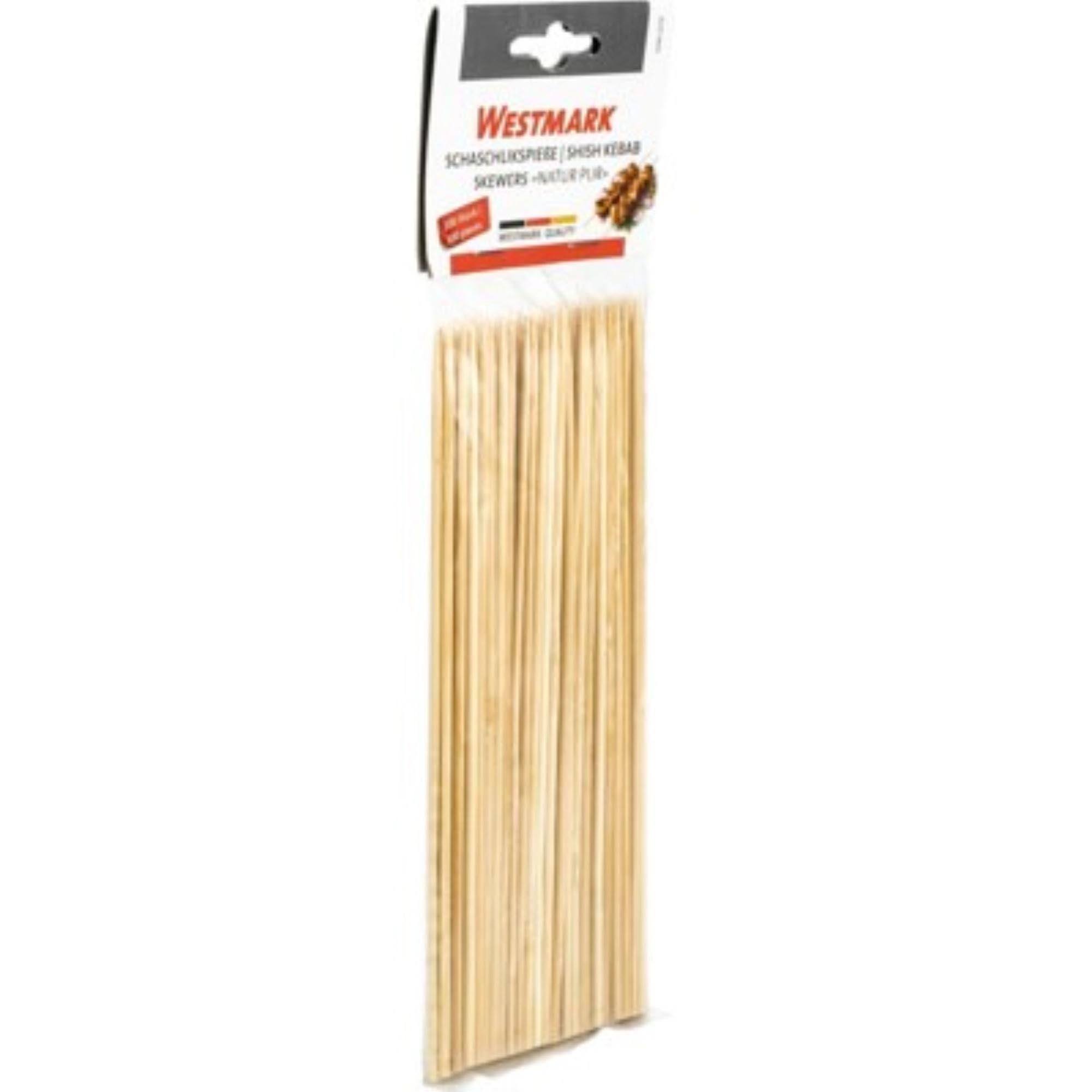 100 Schaschlikspiesse aus Birkenholz, 20 cm lang, 0,3 cm dick, ideal für Grillen, Kochen und kreative Projekte, nachhaltig und praktisch.