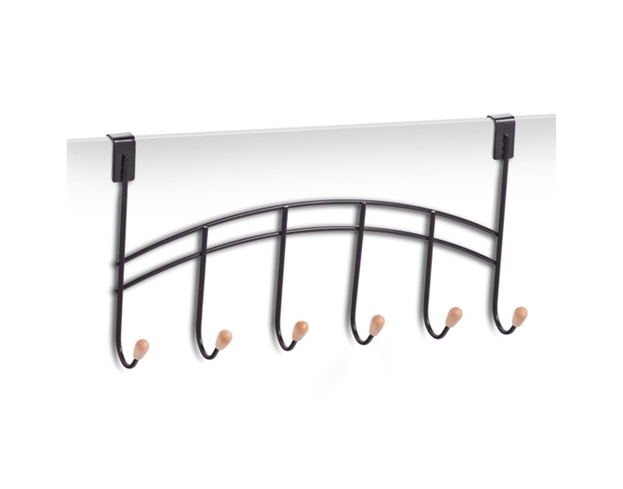 Zeller door hook strip 6 hook wood metal black 41x10x20.5 cm