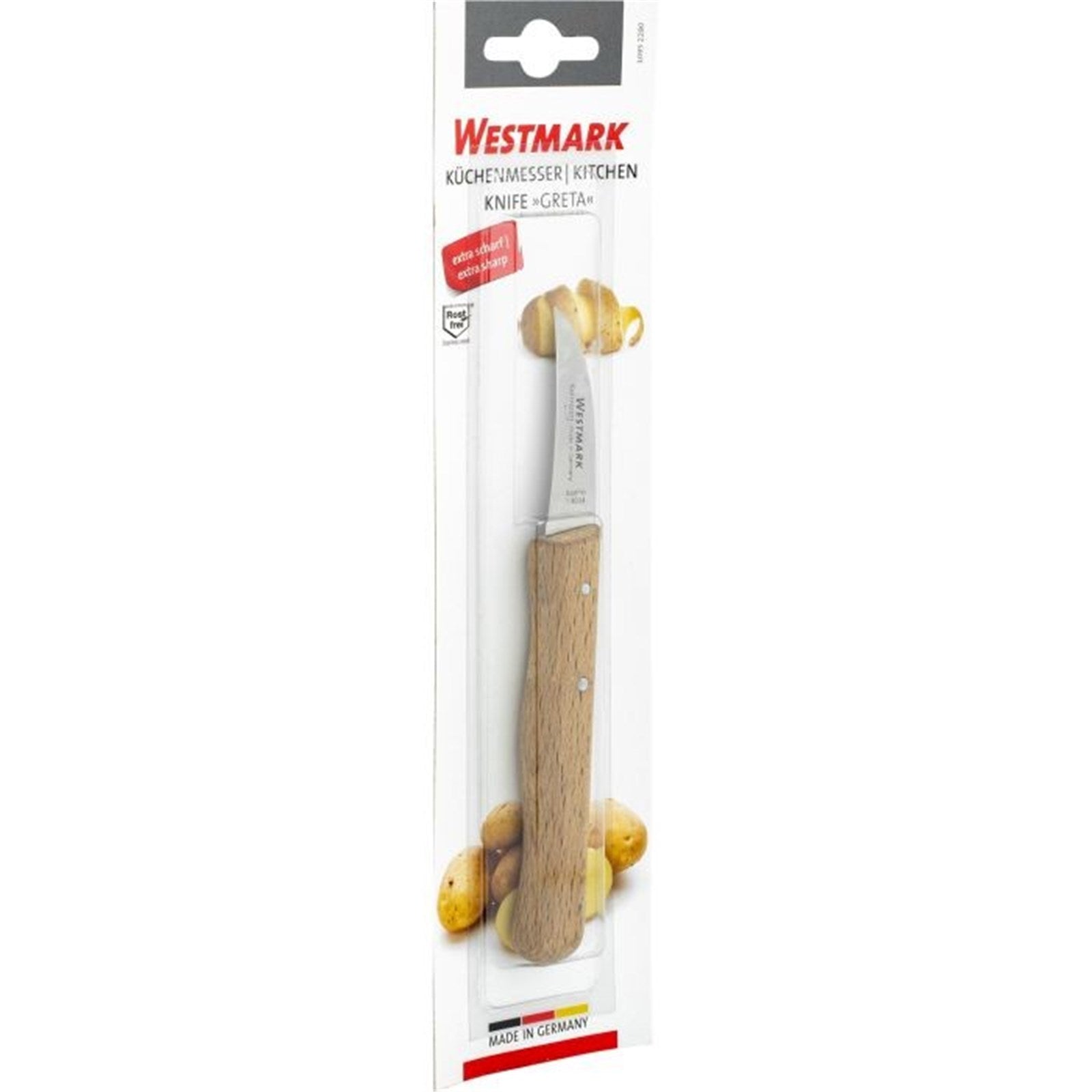 Das Schälmesser Greta von Westmark mit gebogener Klinge eignet sich perfekt für das präzise Schälen und Schneiden von Obst und Gemüse.