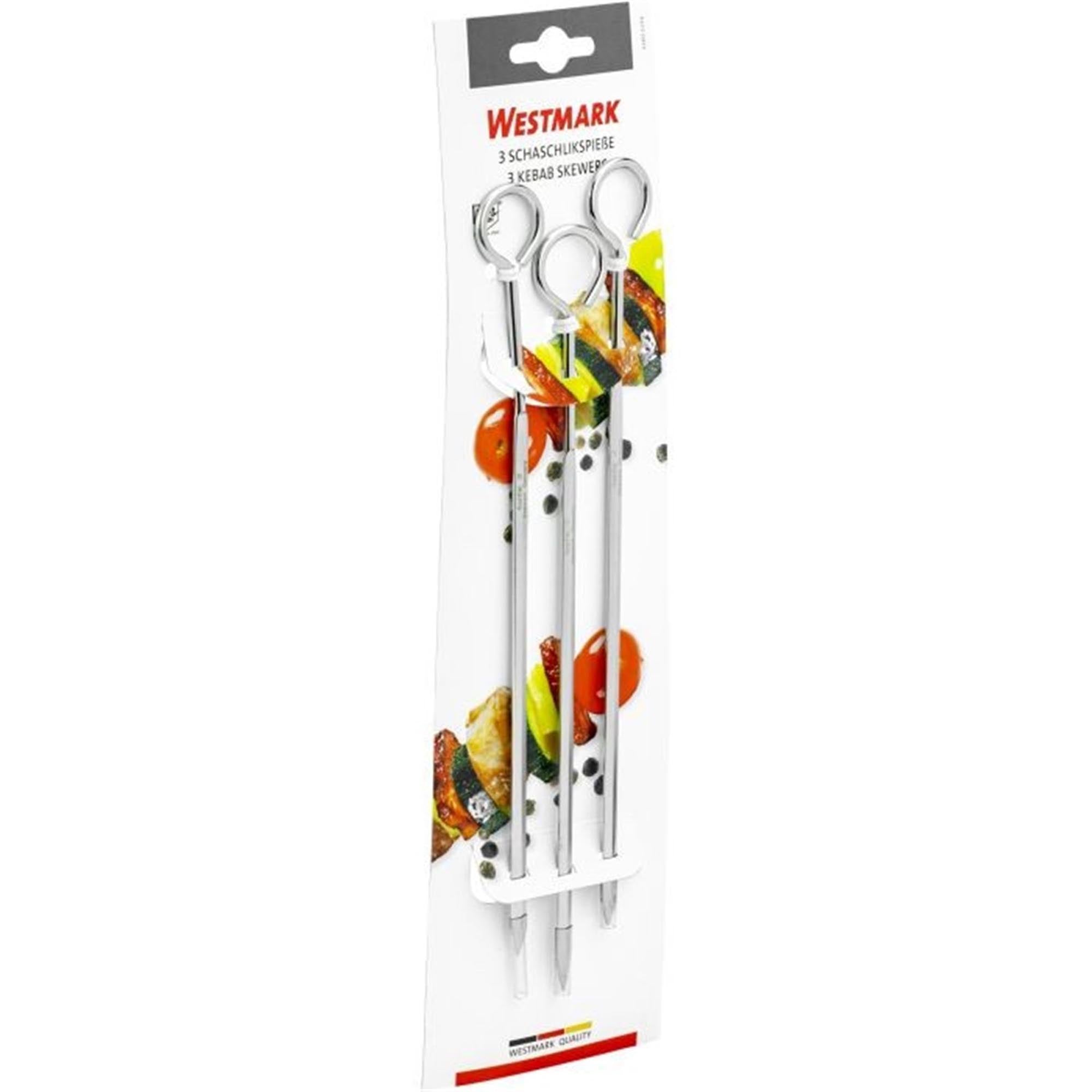 Praktisches 3er Set Schaschlikspieße aus rostfreiem Edelstahl, 23 cm lang, ideal für Grill und Küche, von Westmark.