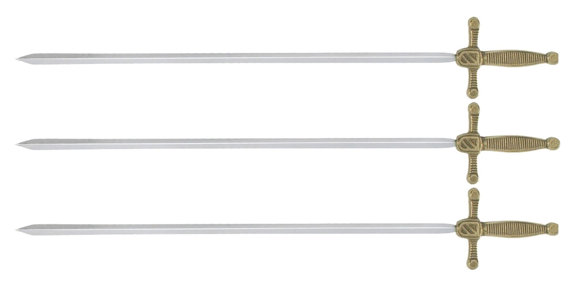 Entdecken Sie die hochwertigen Schaschlikspieße Schwert 3-tlg. von Westmark. Ideal für Grillen, langlebig aus Edelstahl, mit eleganten Messing-Elementen.