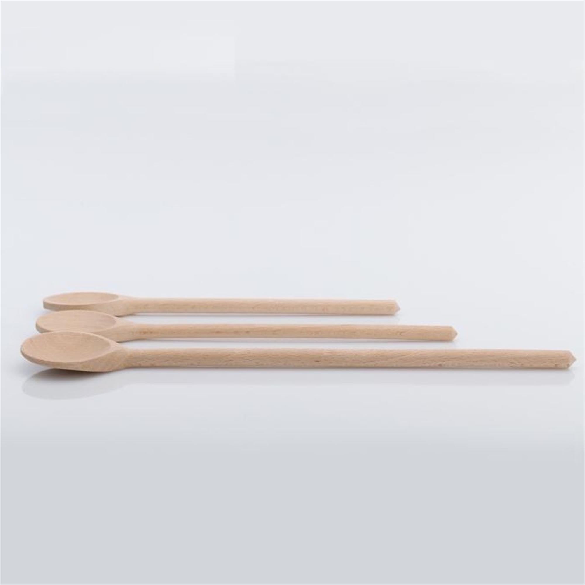 Set aus 3 Rührlöffeln aus natürlichem Holz in den Größen 25, 28 und 35 cm, ideal für Kochen und Backen, von Westmark.