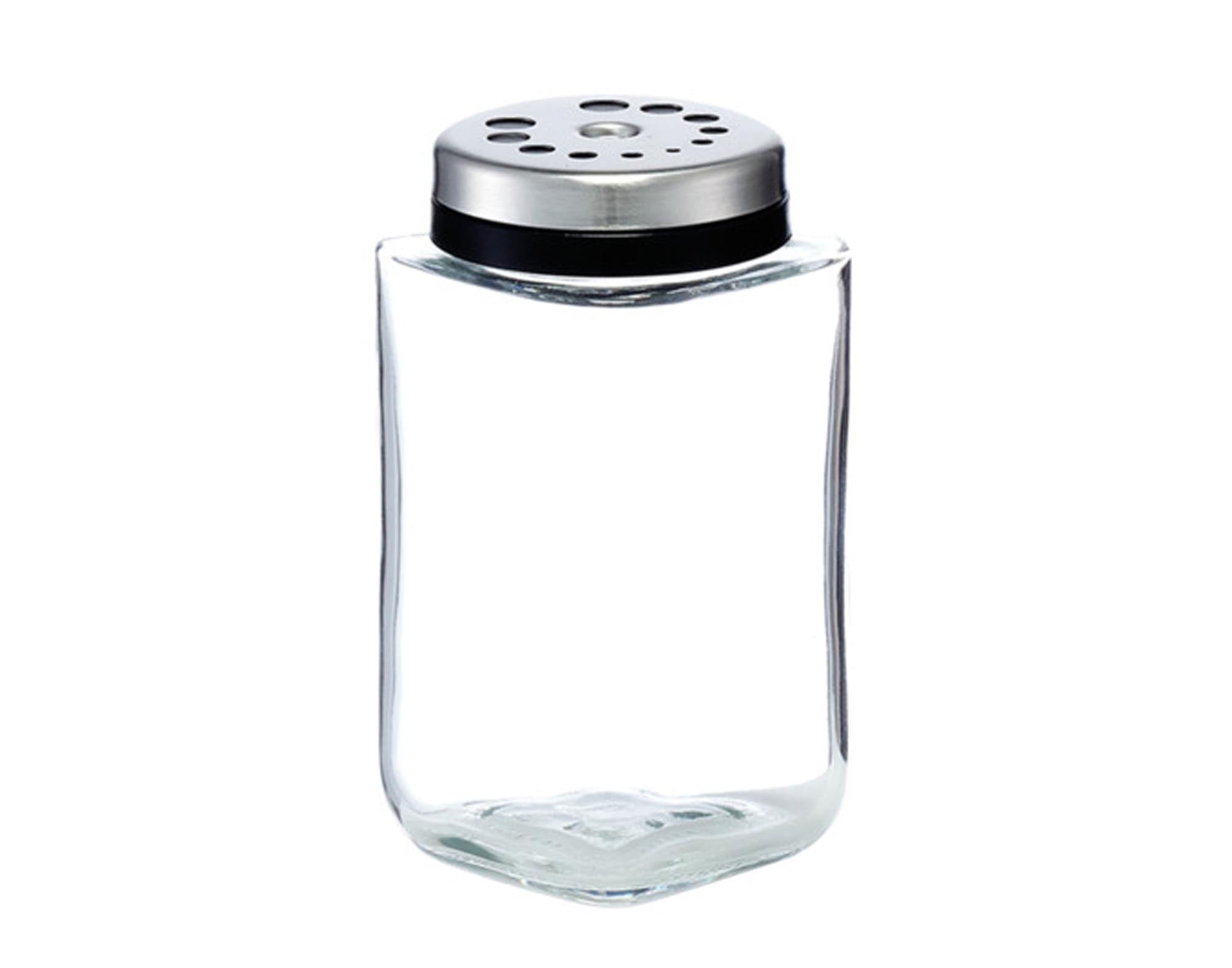Eleganter Gewürzstreuer aus Glas und Inox, 5.6x5.6x10.5 cm, ideal für Salz, Pfeffer & Co. Langlebig, stilvoll, leicht zu reinigen.
