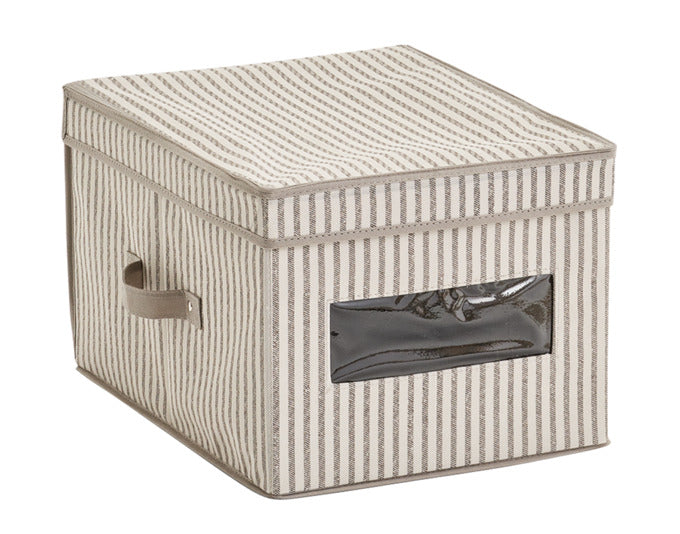 ZELLER Aufbewahrungsbox mit Deckel Vlies Stripes beige 30x39.5x25 cm in  präsentiert im Onlineshop von KAQTU Design AG. Haushaltshilfen ist von ZELLER PRESENT