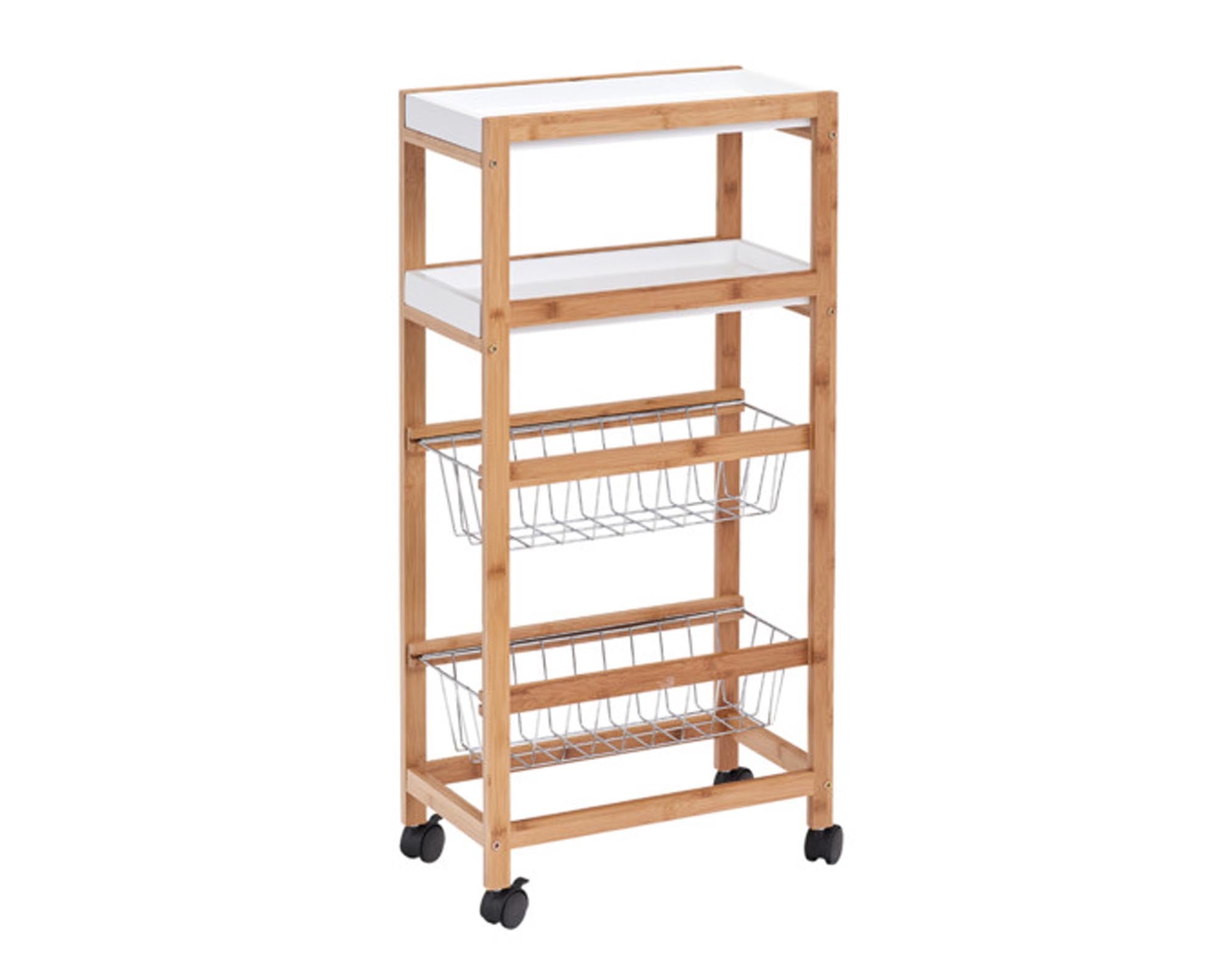 ZELLER trolley with 4 shelves Bamboo <tc>weis</tc>s 40x22x83 cm
