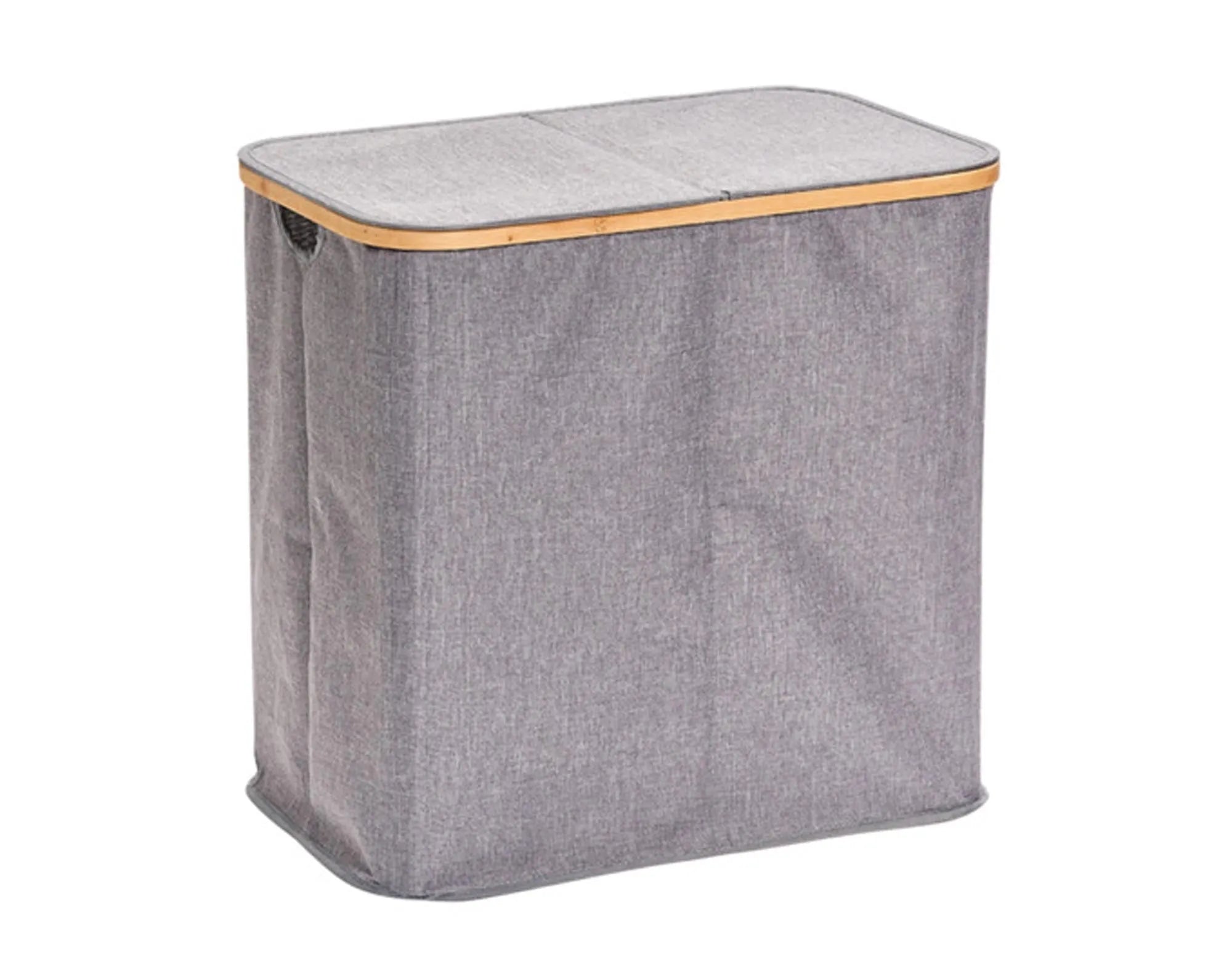 ZELLER PRESENT Wäschesammler: 2 Fächer, Polyester & Bamboo, 53.4x33x50 cm. Stilvoll, robust, ideal für Ordnung.