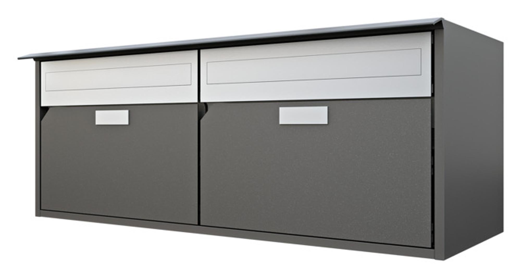 Eleganter, wetterfester Briefkasten aus Aluminium mit großem Einwurf, Schloss und Zeitungsrolle. Ideal für moderne Wohnprojekte.