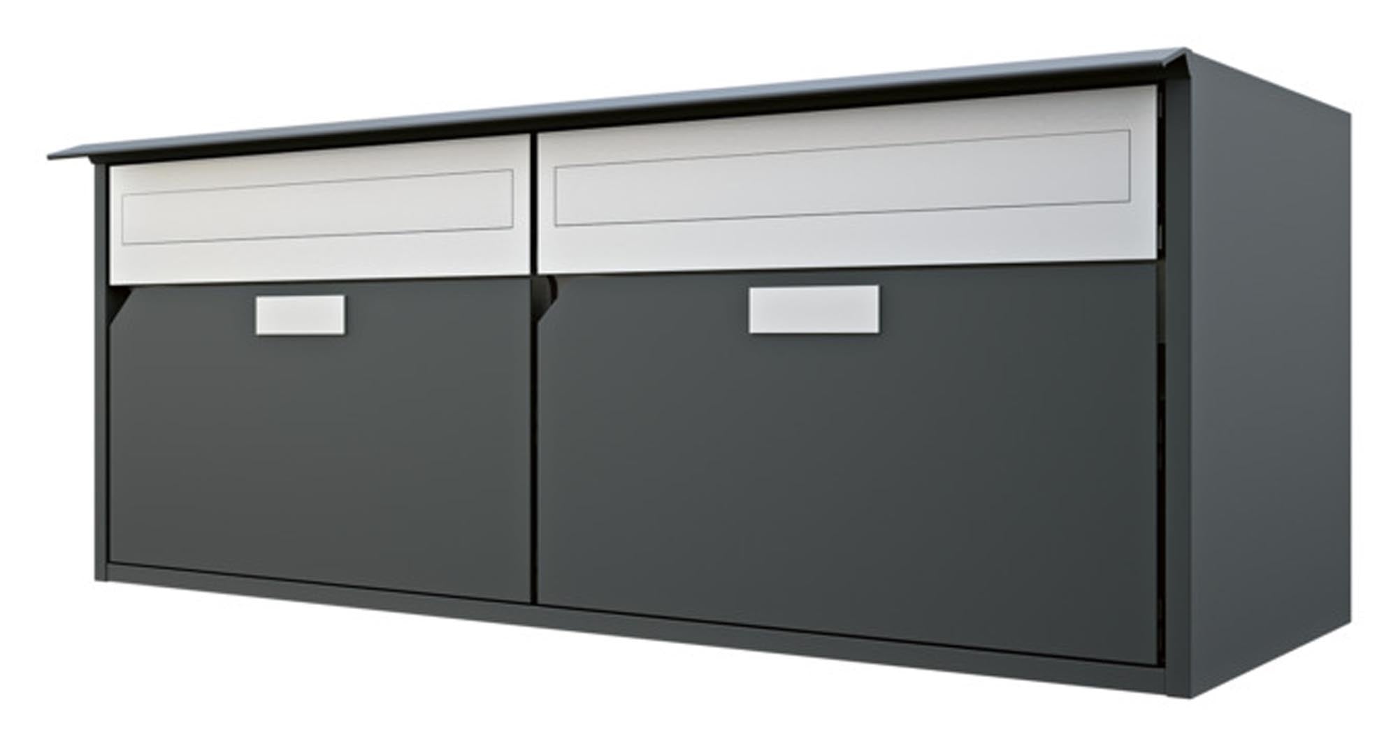 HUBER AG Briefkastenanlage Alu 400 in RAL 7016 anthrazit: wetterfest, langlebig, modern, mit Zeitungsrolle und sicherem Schloss. Ideal für jedes Zuhause.