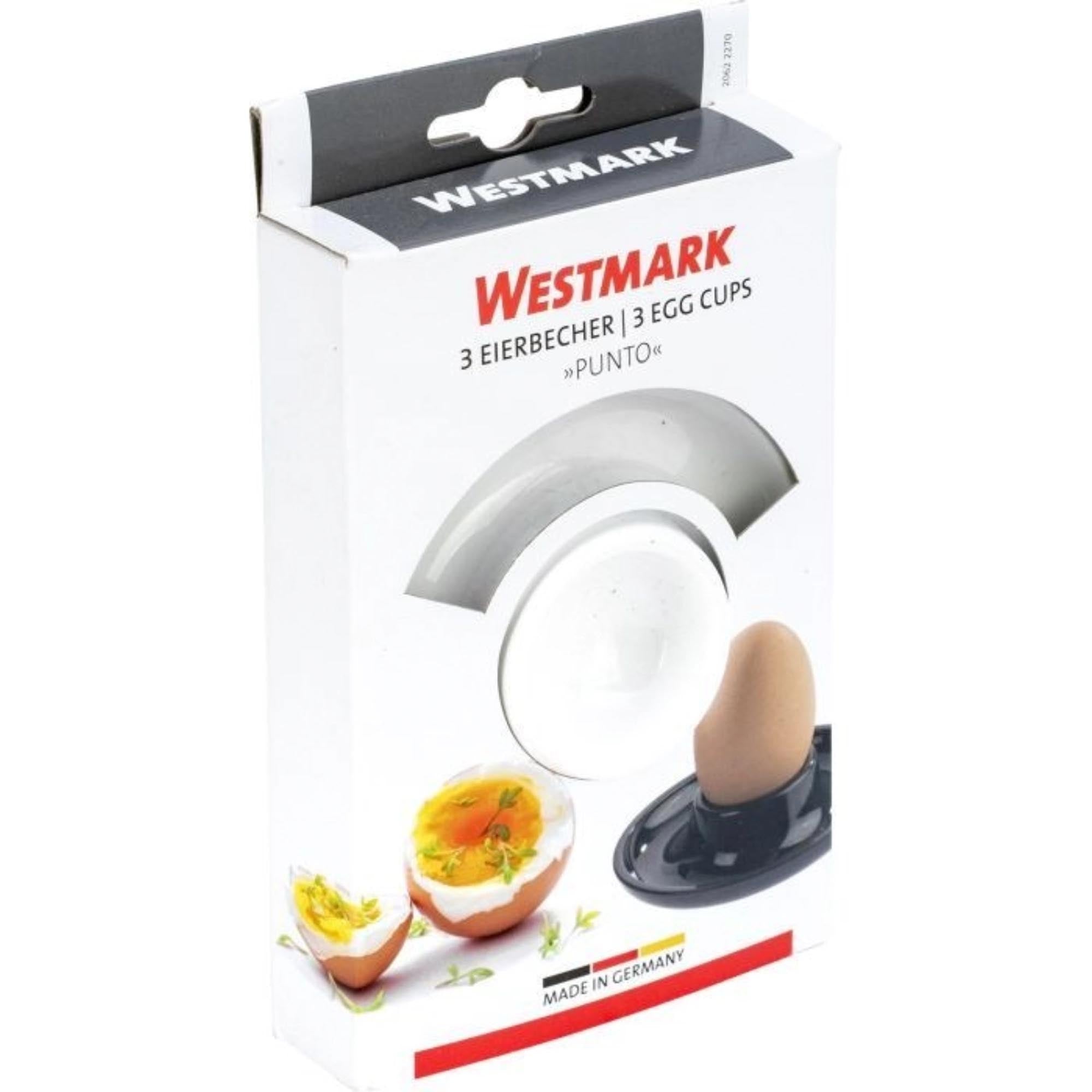 Set aus 3 weißen Eierbechern Punto von Westmark, Ø10.5x2cm, perfekt für Frühstückseier, schlichtes Design, praktisch und elegant.