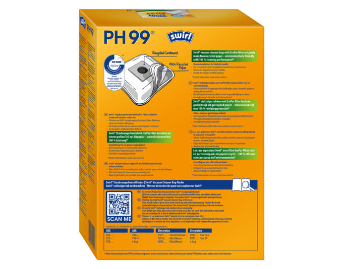 SWIRL Staubsäcke PH99 bieten optimale Staubaufnahme und Passgenauigkeit für eine saubere und hygienische Umgebung.