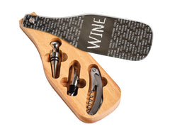 Set da vino ZELLER in legno di gomma in acciaio inossidabile 4 pezzi