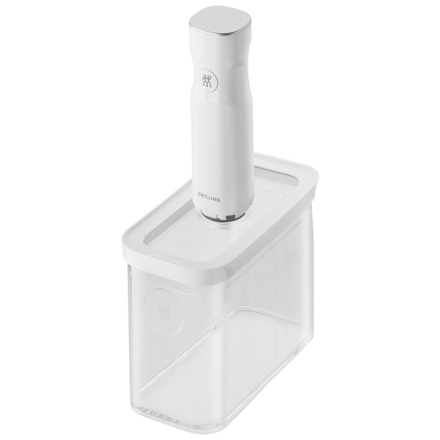 Praktische Vakuumbox Cube Box 2M von Zwilling, 1.8l, transparent-weiß, perfekt für frische Lebensmittel und stilvolle Aufbewahrung, 15.2x21.4x10.7cm.