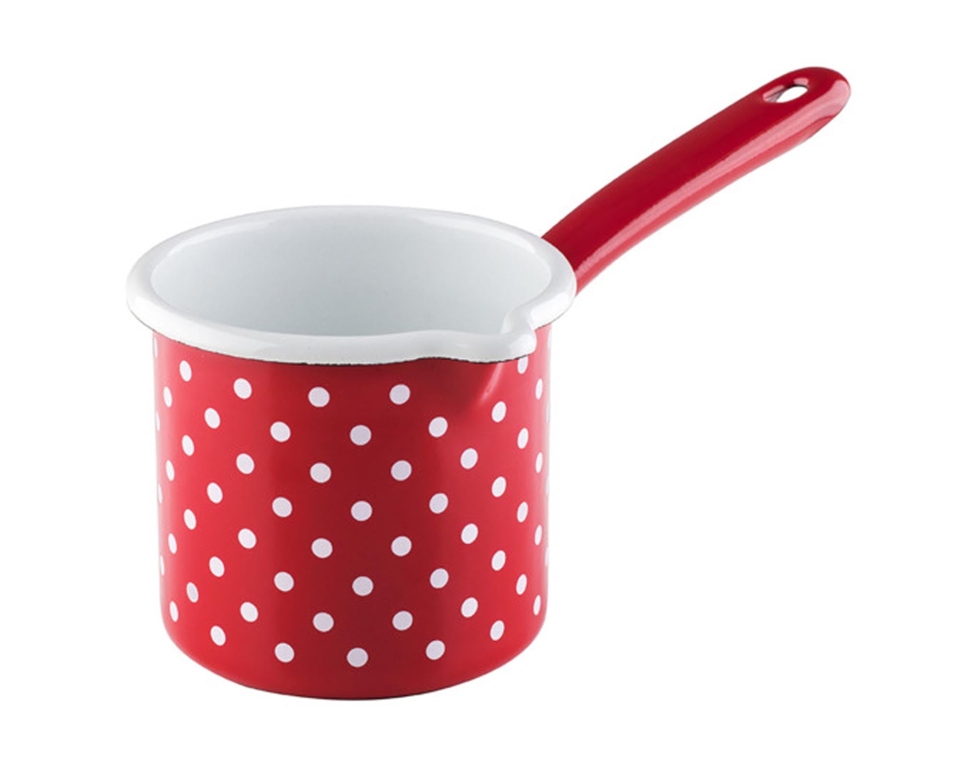 RIESS Schnabeltopf mit Stiel Pünktchen rot 0.75 l ø 10 cm in  präsentiert im Onlineshop von KAQTU Design AG. Kanne ist von RIESS