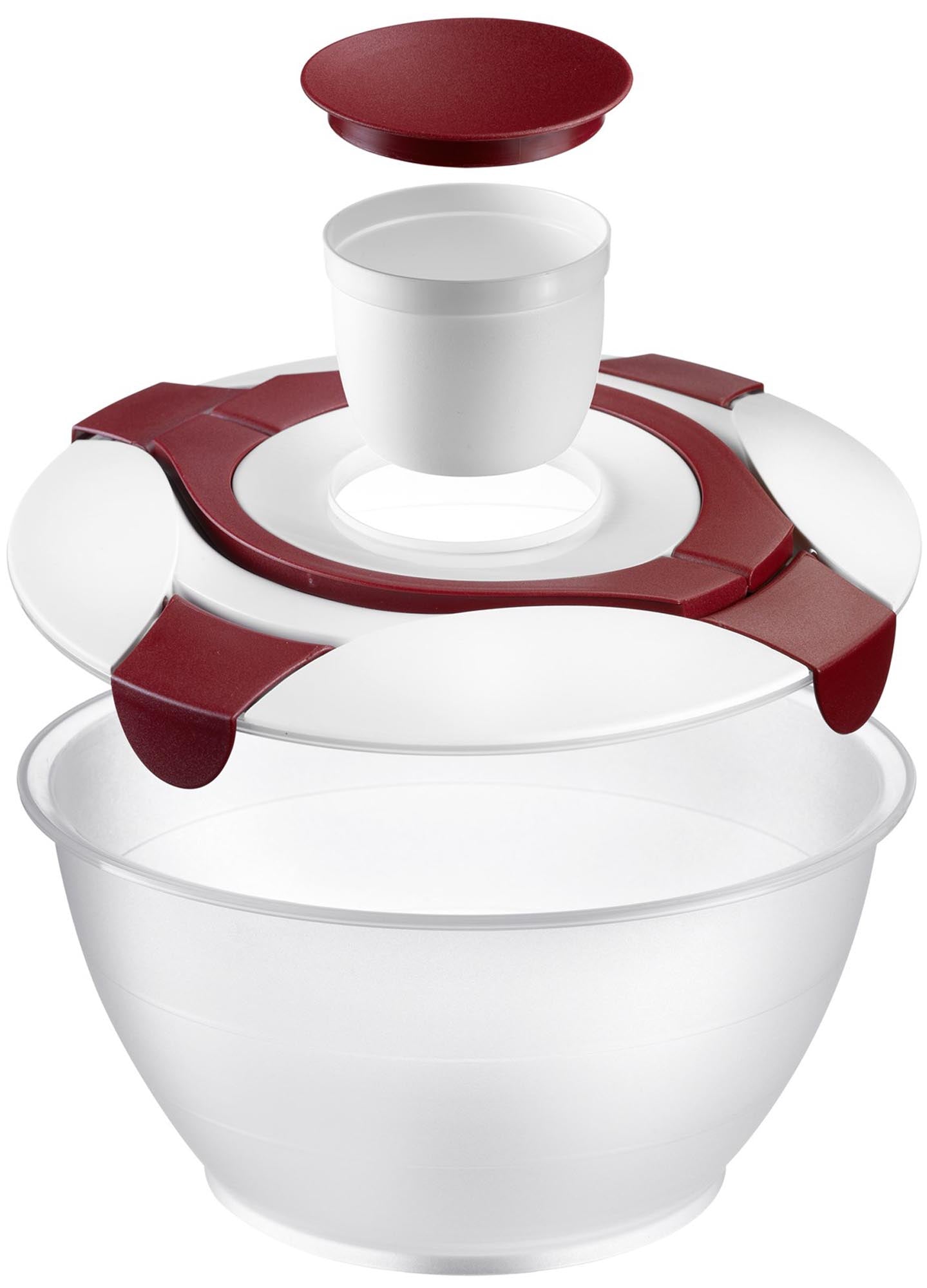Praktischer roter Salatbutler von Westmark, 6.5 Liter, ideal für frische Salate, Maße: 30.5x18.5cm, perfekt für die Küche.