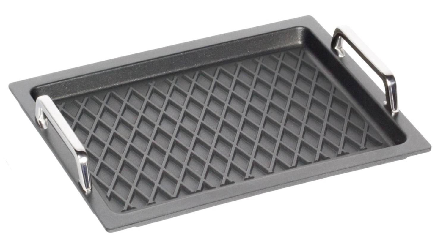 Bratplatte GN 2/3, H2cm Induktion, Rautenmuster m. Griffen in Silber präsentiert im Onlineshop von KAQTU Design AG. Bratpfanne ist von AMT