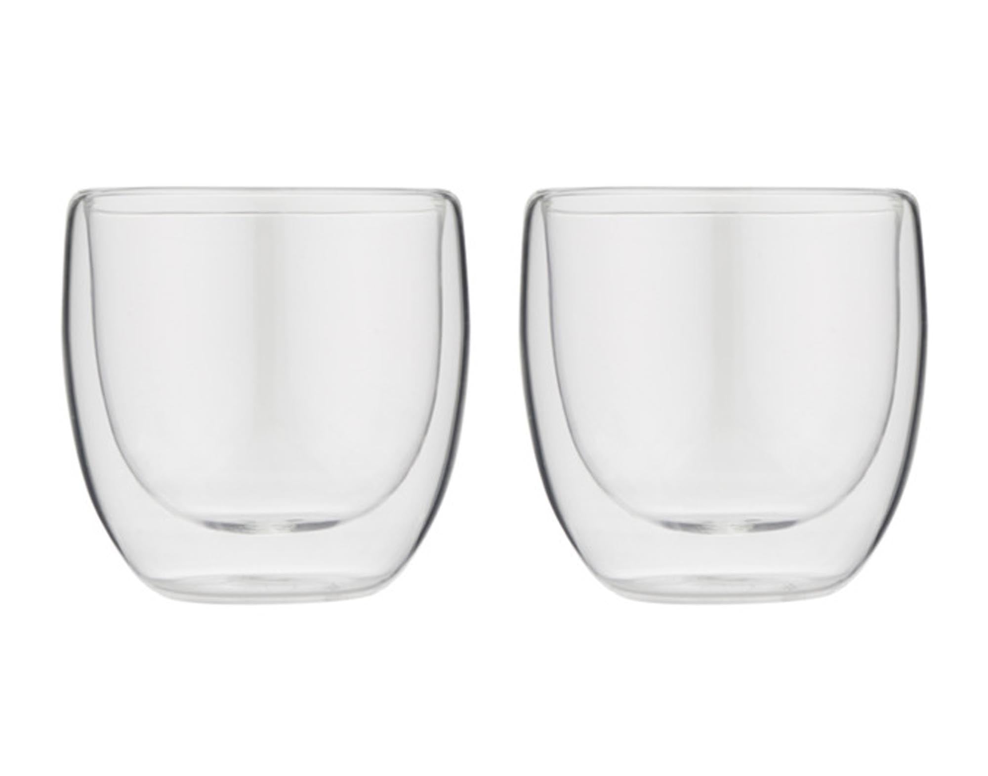 Doppelwandige Espressotassen aus Borosilikatglas, 80 ml, stilvoll und hitzebeständig, ideal für Kaffeeliebhaber.