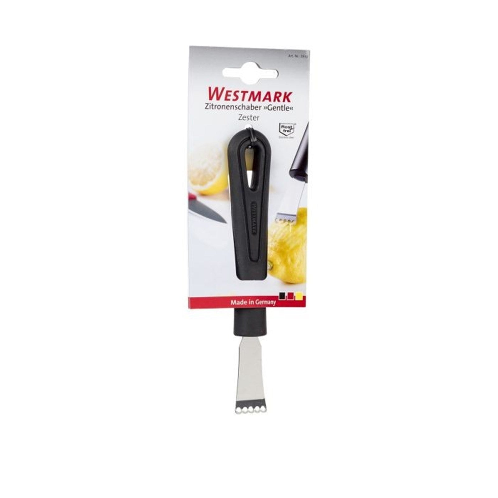Der Westmark Zestenreisser Gentle schabt Zitronenschalen präzise, ideal für feine Zesten und kreative Kochideen.