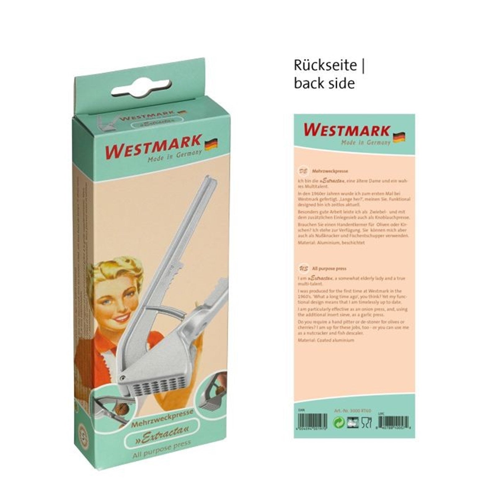 Westmark Retro Mehrzweckpresse, kompakt und praktisch, vielseitig einsetzbar, Maße: 16x5.2x3.3cm, ideal für die Küche.