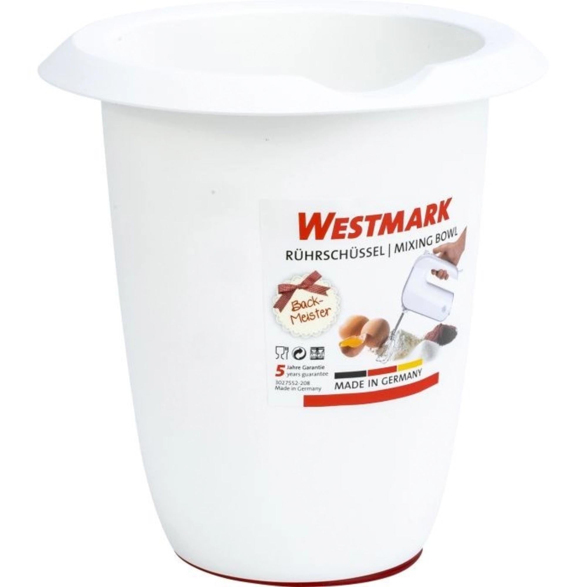 Praktischer weißer Quirltopf von Westmark, 1.2 Liter, Maße 22.5x2.5x2 cm, ideal zum Rühren und Mixen, ohne Deckel, robust und vielseitig.