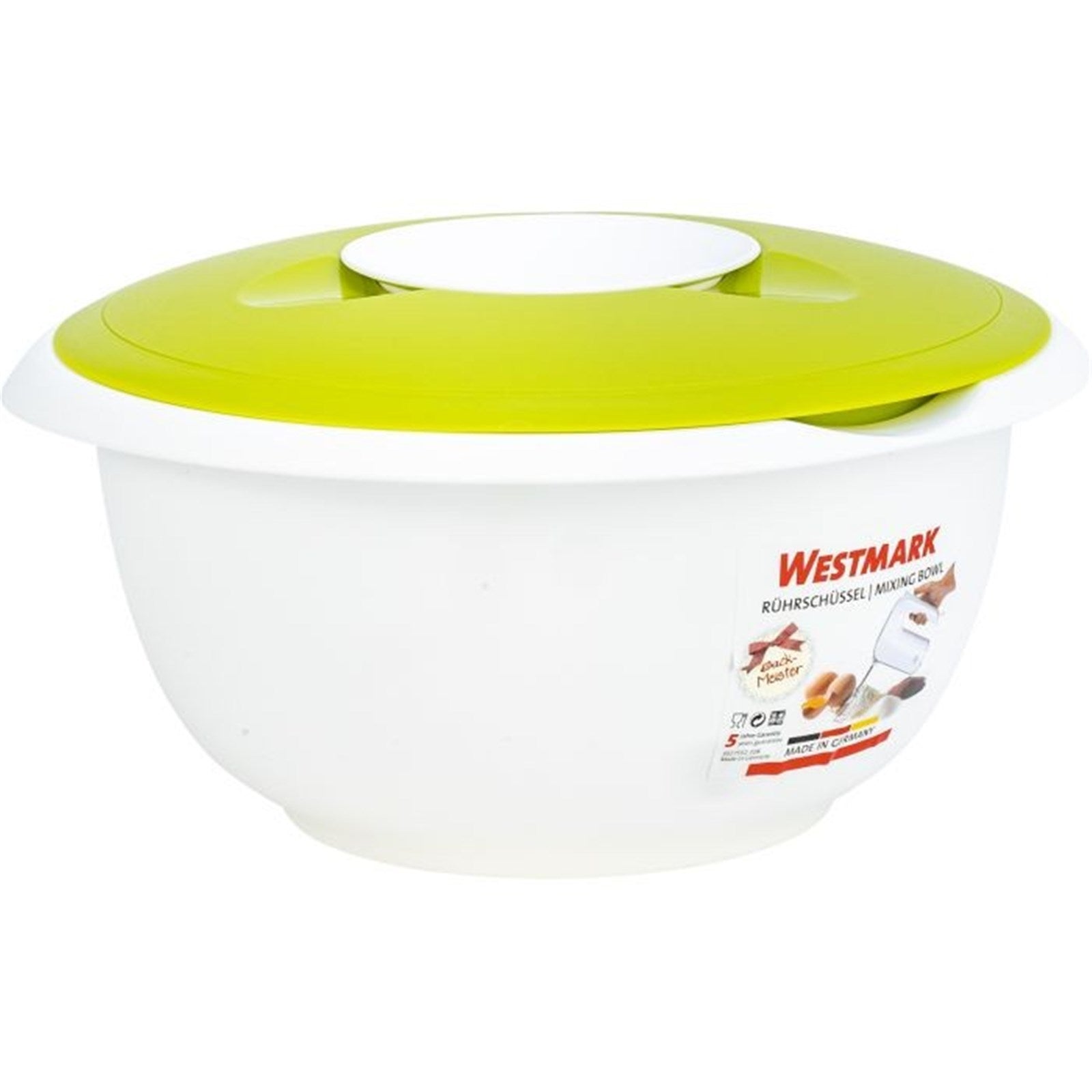 Apfelgrüne Rührschüssel 2.5 l mit Spritzschutz, 25x24x14 cm, perfekt für sauberes Backen und Mixen, robust und praktisch, von Westmark.