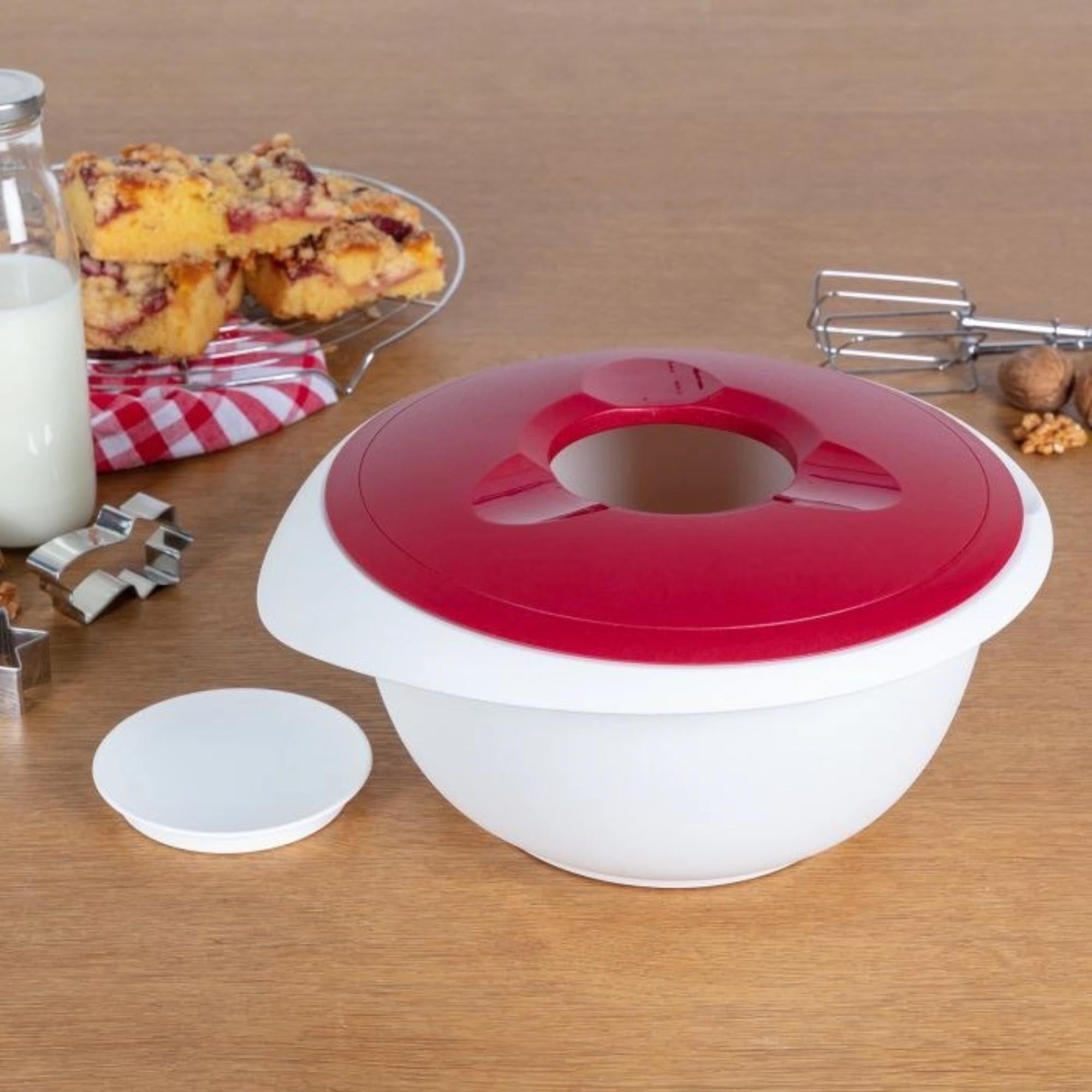 Westmark Rührschüssel, 3.5 Liter, rot, mit Spritzschutz, Maße 28.5x27x14 cm, ideal für sauberes Rühren und Backen.