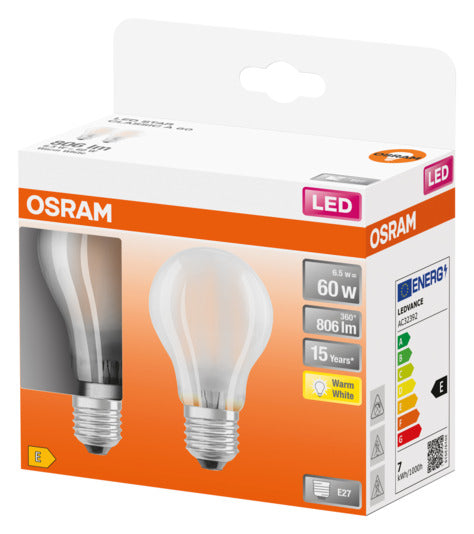 OSRAM LED-Lampe E27, 7W, 806lm, warmweiß, mattiert, energieeffizient, langlebig, ideal für gemütliche Beleuchtung.