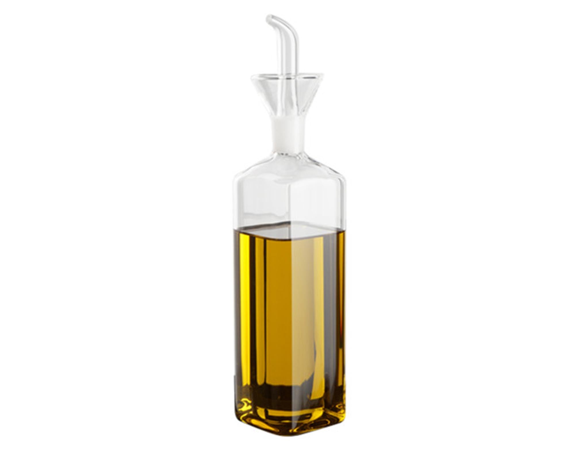 Elegante 500 ml Glas-Ölflasche von EVA COLLECTION: robust, stilvoll, platzsparend und spülmaschinenfest. Perfekt für Ihre Küche!