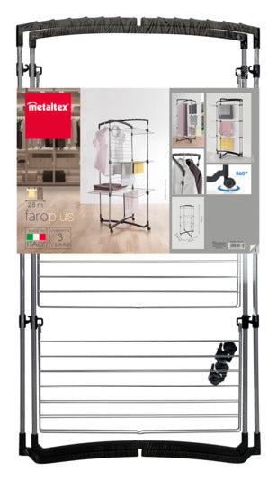 Praktischer METALTEX Turm-Wäschetrockner Faro mit 3 Etagen, platzsparend und ideal für kleine Räume.