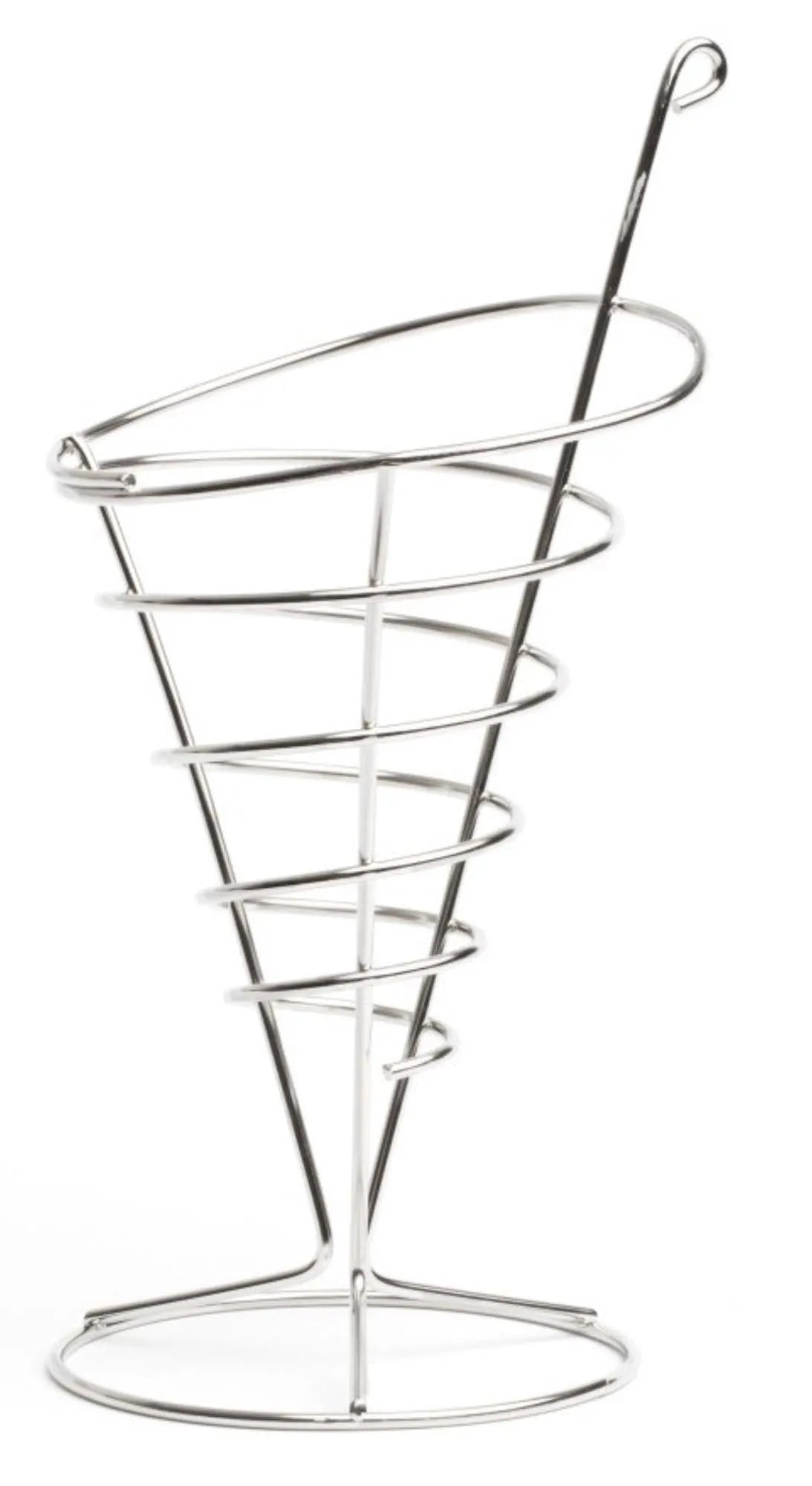 Eleganter Pommestütenhalter aus Edelstahl, ideal für Imbissstände und Restaurants. Stabil, hygienisch und stilvoll für ein perfektes Snack-Erlebnis.
