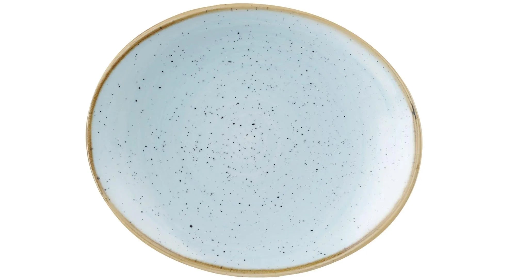 Elegante, pastellblaue ovale Porzellanplatte 19x16cm von Churchill, robust, handgefertigt, spülmaschinenfest, ideal für jede Mahlzeit.