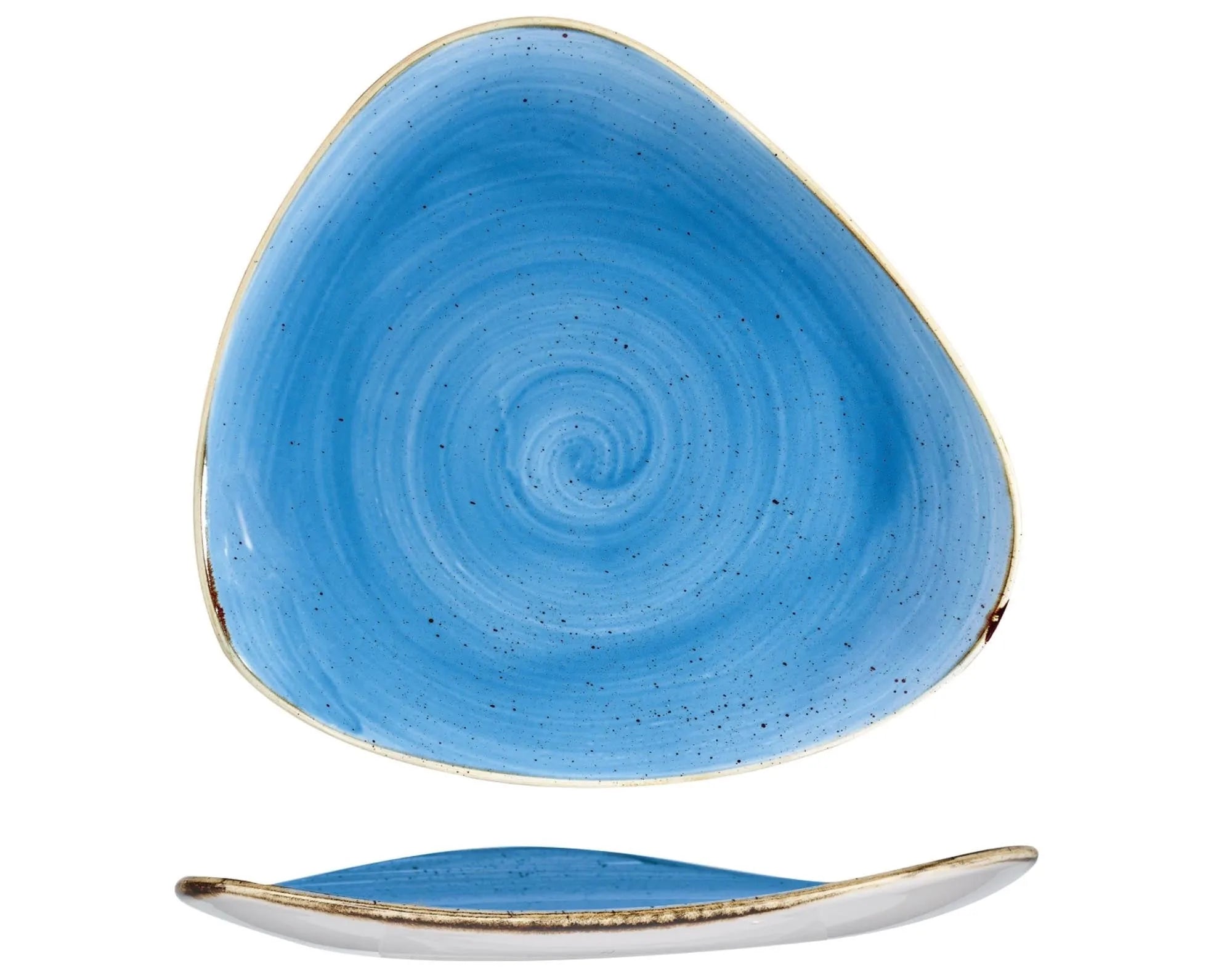 Eleganter Stonecast Teller in Kornblumenblau, dreieckig, 31,1 cm, robustes Porzellan, ideal für stilvolle Präsentationen.