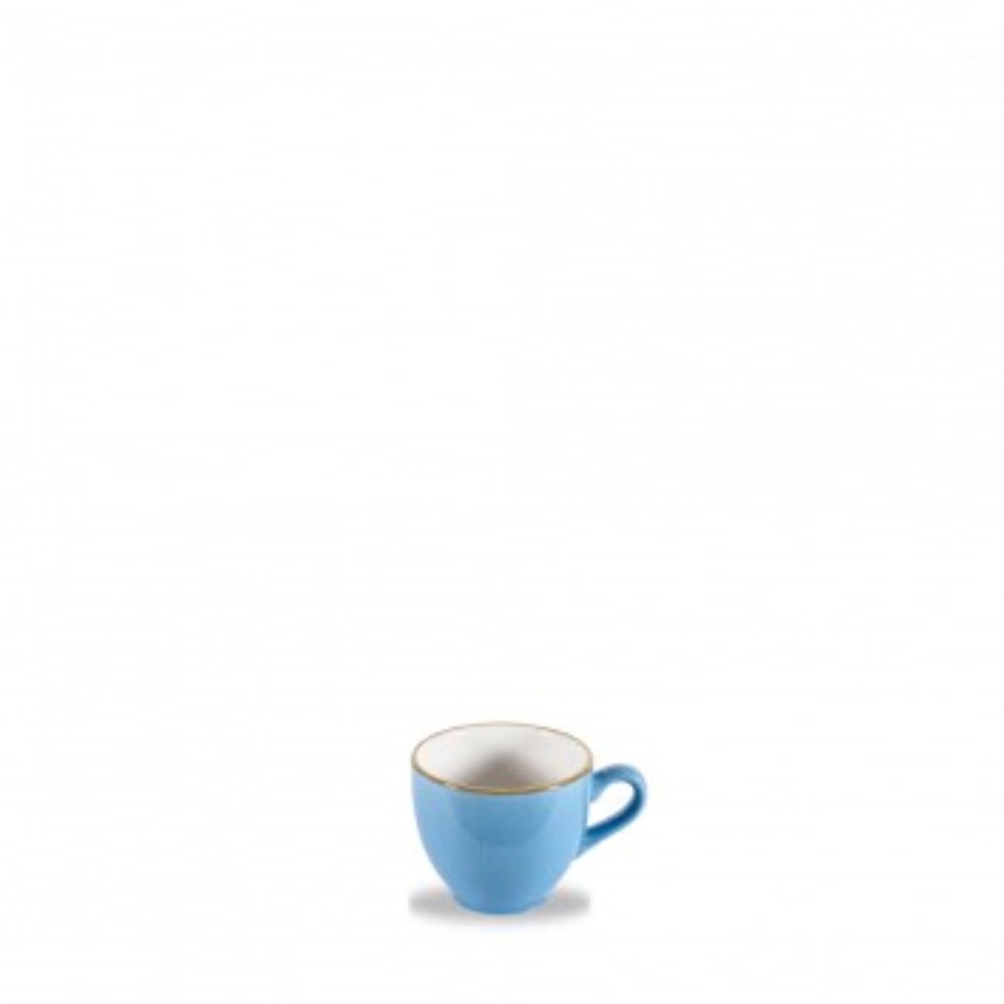 Elegante, handgefertigte Stoneware-Espressotasse in Kornblumenblau, 10cl, von Churchill. Spülmaschinenfest, mikrowellengeeignet.