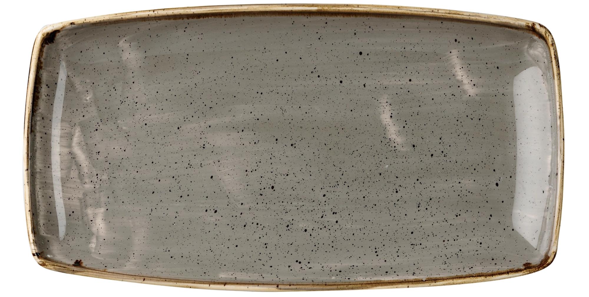 Elegante, robuste Porzellanplatte (35x18,5 cm) in Peppercorn Grey, ideal für Vorspeisen, Hauptgerichte und Desserts. Spülmaschinenfest.