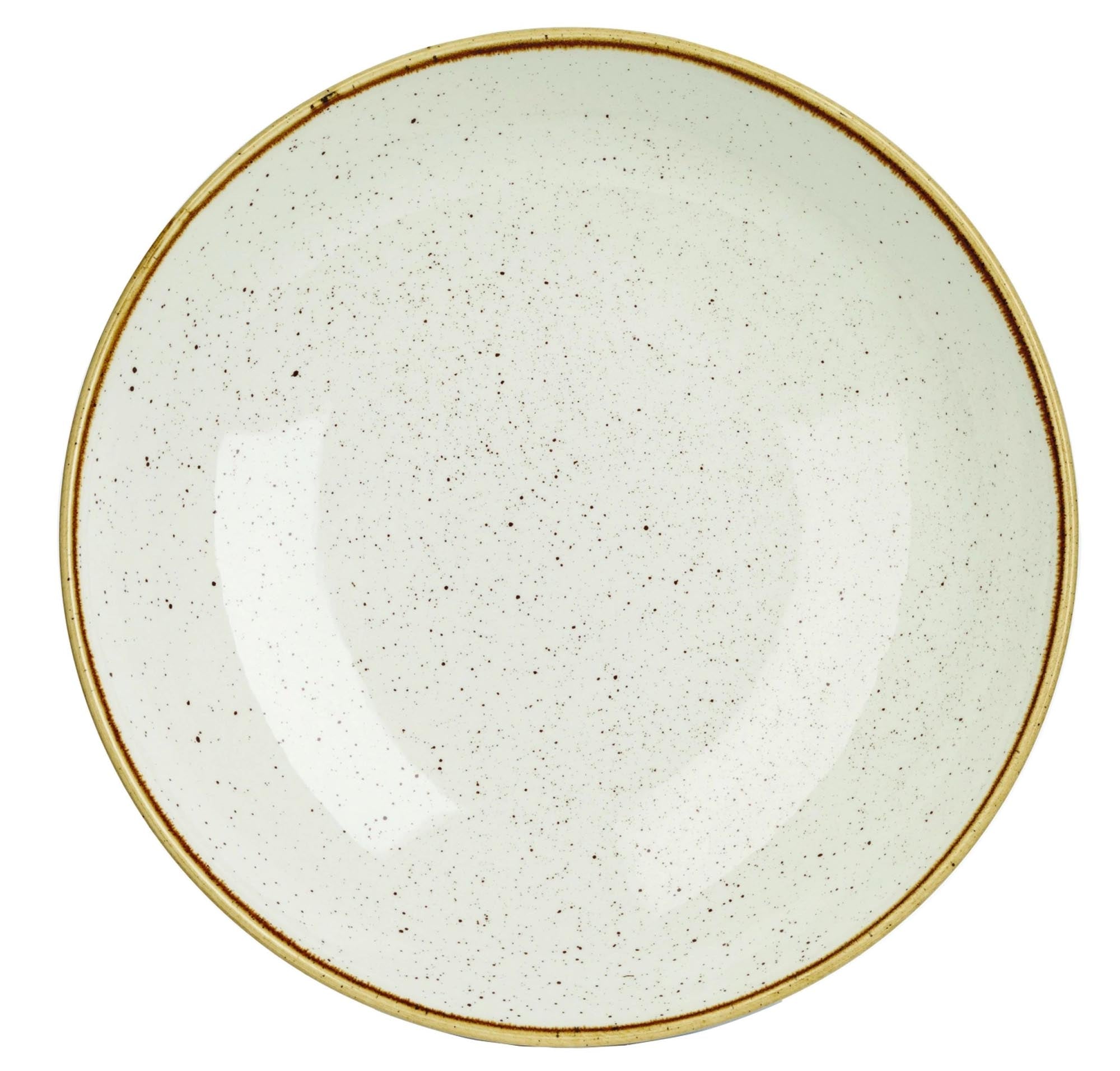 Eleganter, handbemalter 31cm Porzellanteller mit goldbraunem Rand, ideal für Suppen und Salate. Langlebig und stilvoll.