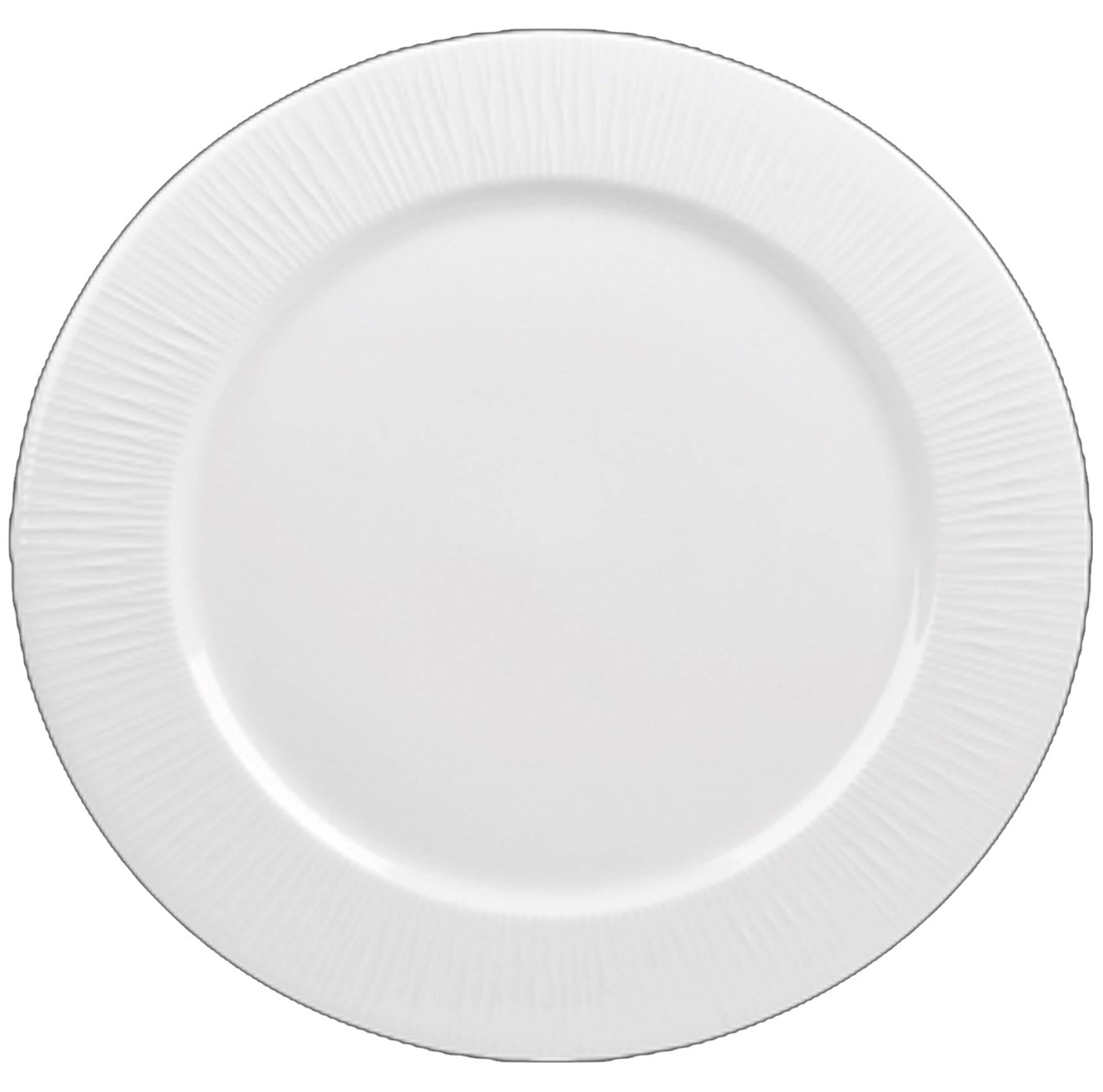 Eleganter 30,5 cm Platzteller aus weißem Porzellan, pflegeleicht, spülmaschinenfest, ideal für festliche Anlässe.