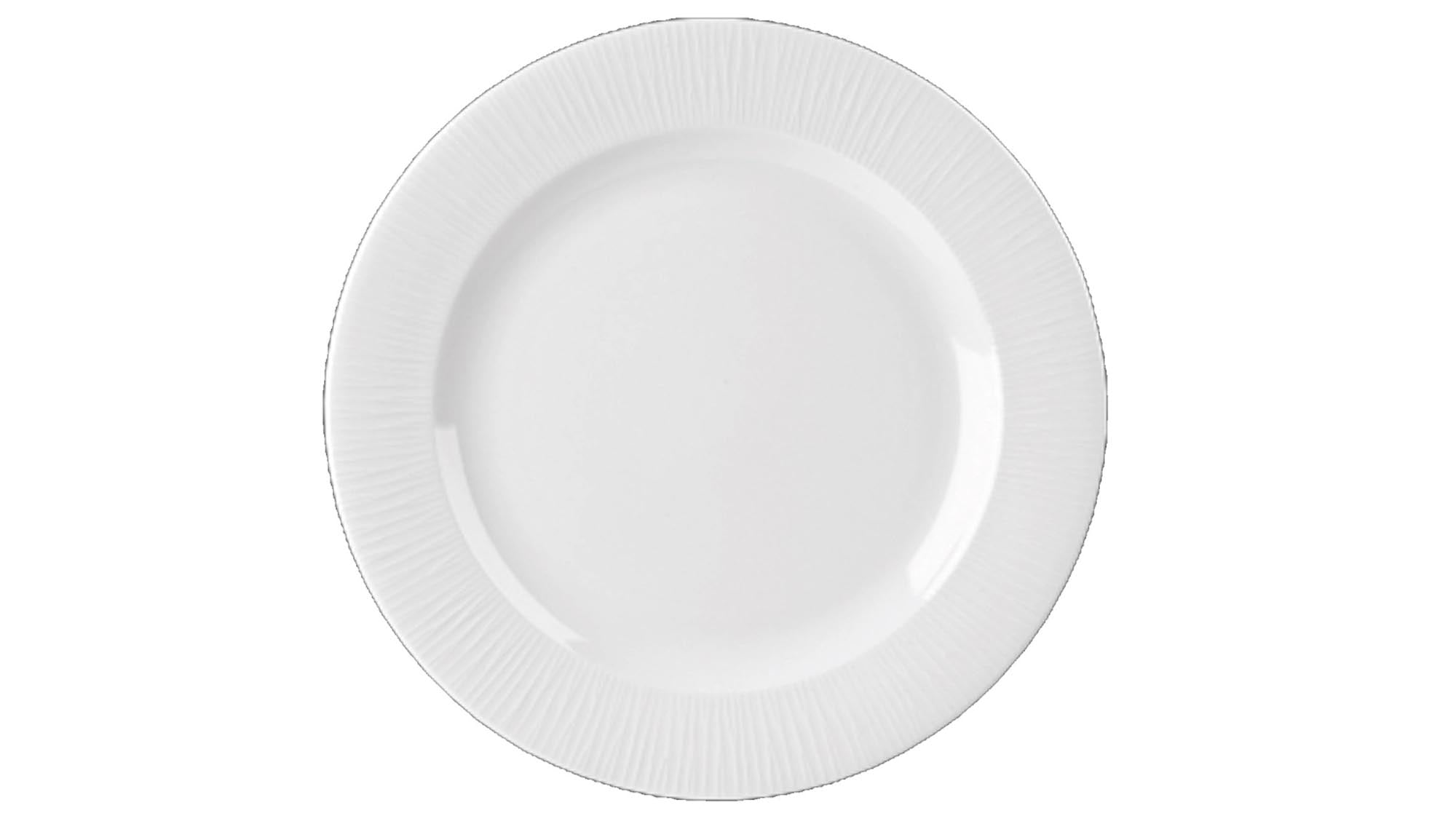 Eleganter, halbtiefer Teller in strahlendem Weiß, kratzfest, spülmaschinen- und mikrowellengeeignet, ideal für jede Tischdekoration.