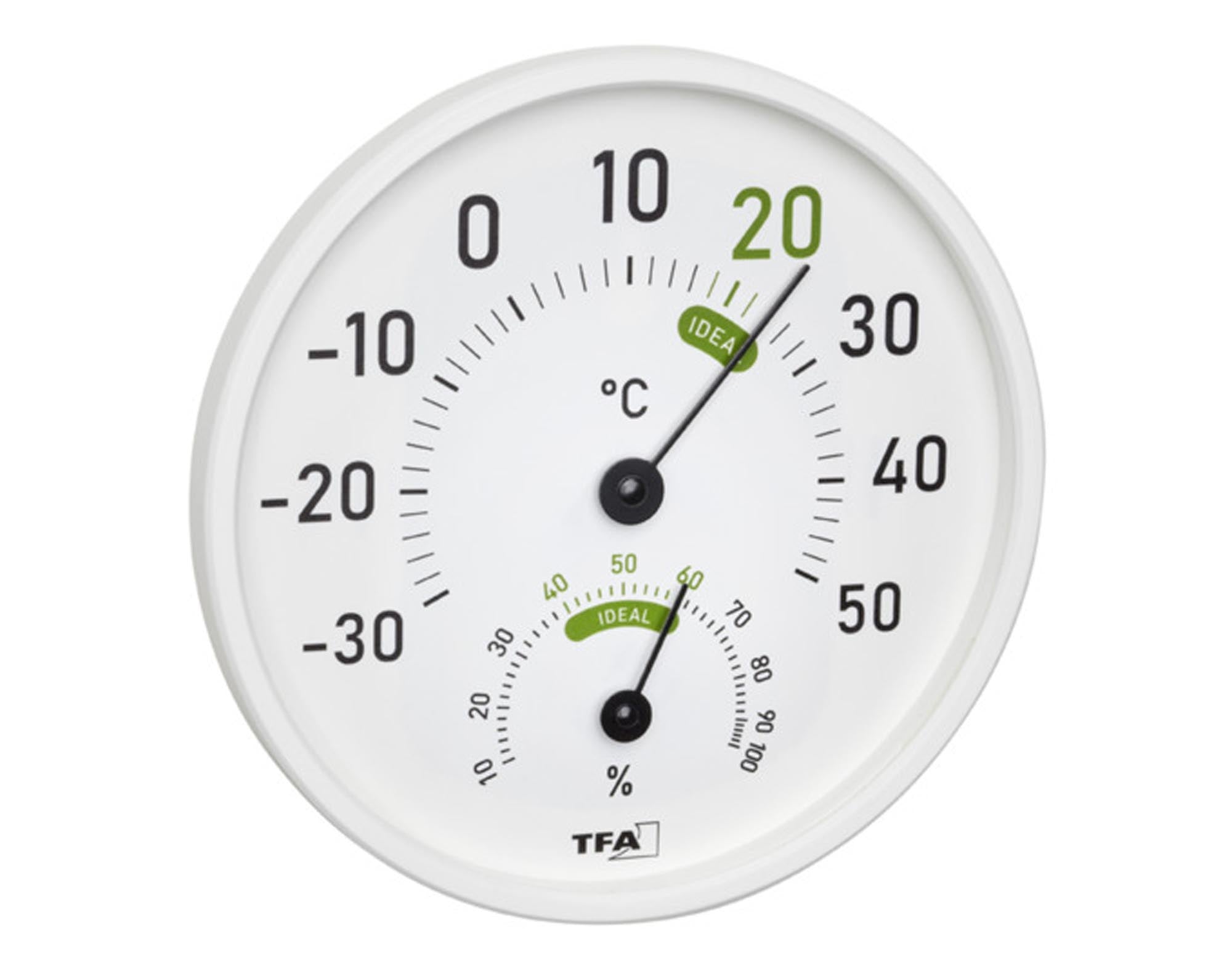 Elegantes TFA Thermo-Hygrometer ø 13.1 cm: Präzise Temperatur- und Feuchtigkeitsmessung für gesundes Raumklima.