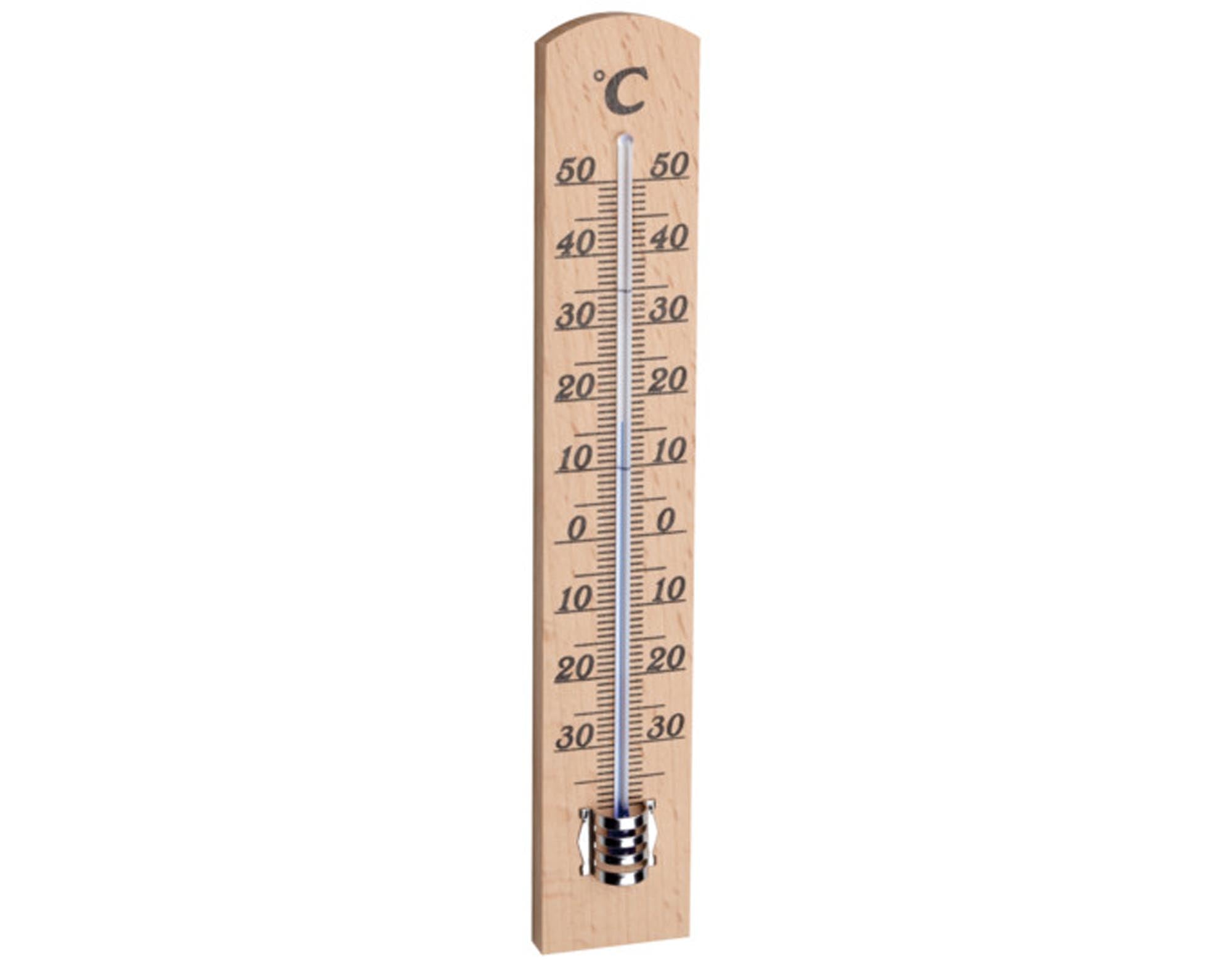 Elegantes Innenthermometer aus Buchenholz, 18 cm, präzise Temperaturanzeige von -20°C bis +50°C, ideal für Wohnräume und Büros.