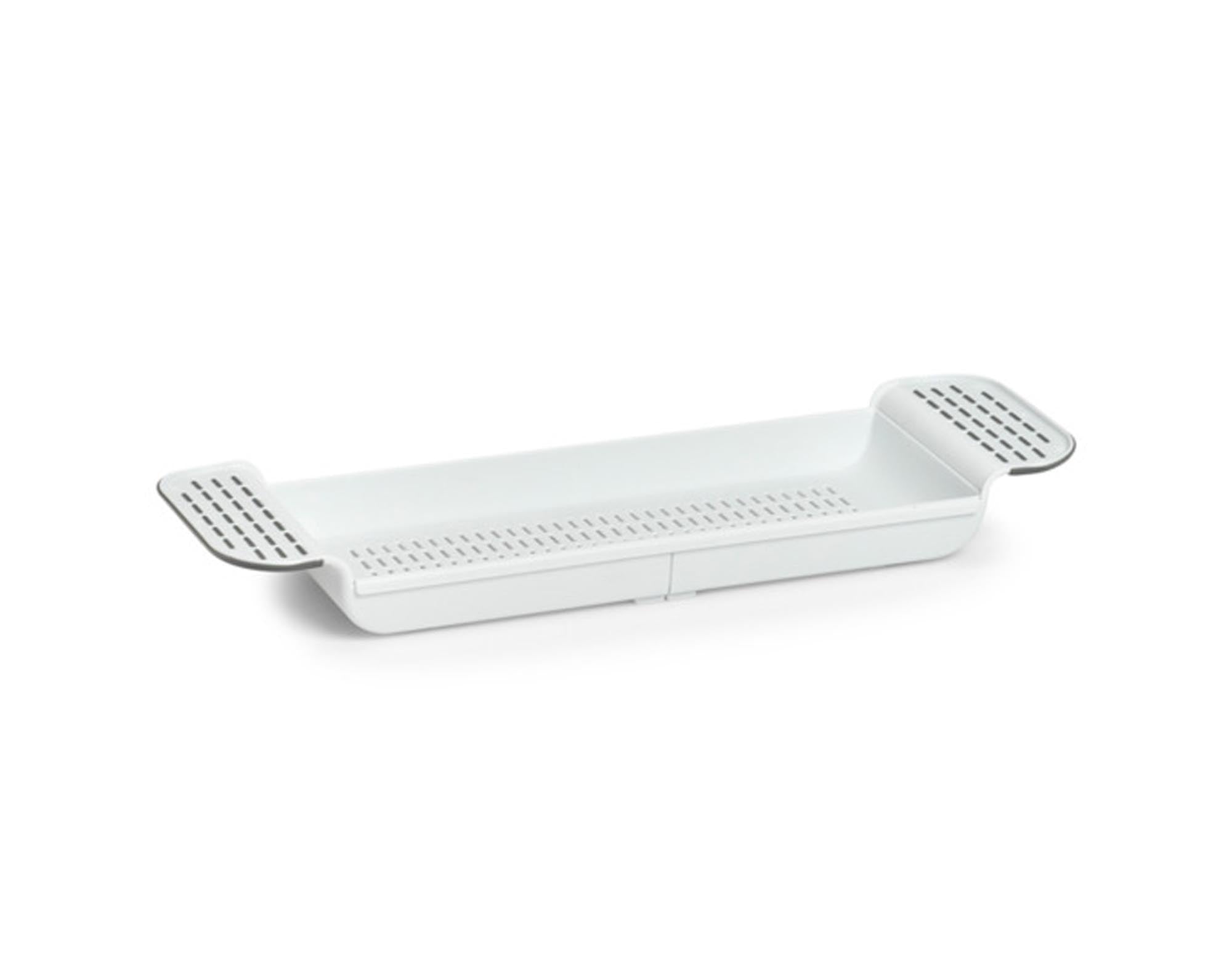 Entdecken Sie die ZELLER Badewannenablage aus weißem Kunststoff (78x17x6.5 cm) – ideal für Badutensilien, modern und pflegeleicht.