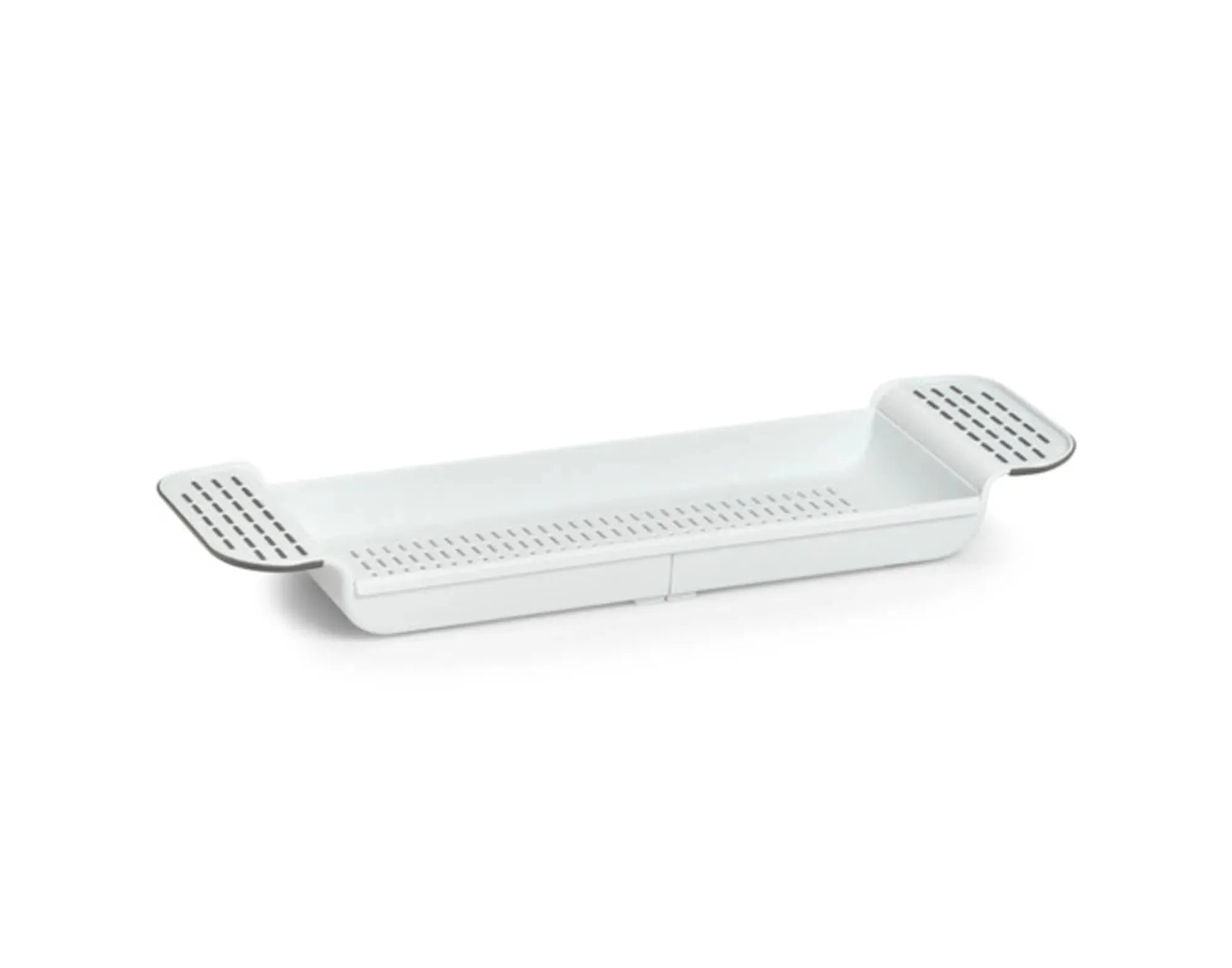 Praktische Badewannenablage aus robustem Kunststoff, 78x17x6.5 cm, ideal für Bücher, Kerzen und Pflegeprodukte. Modernes Design.