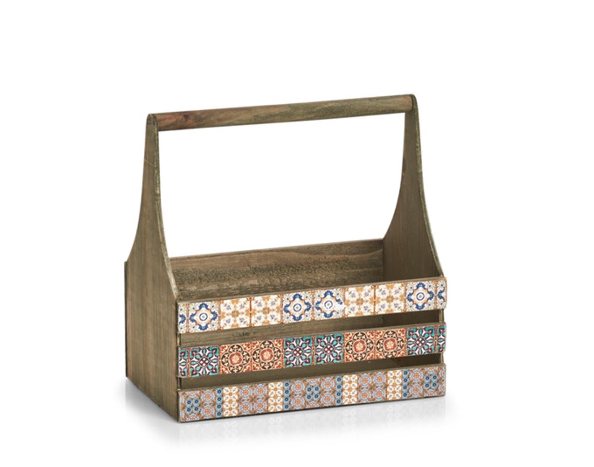 Dekokiste mit Griff, 31x19x32 cm, Mosaikdesign aus Holz, vielseitig, robust, dekorativ, für Wohnzimmer, Schlafzimmer, Flur.