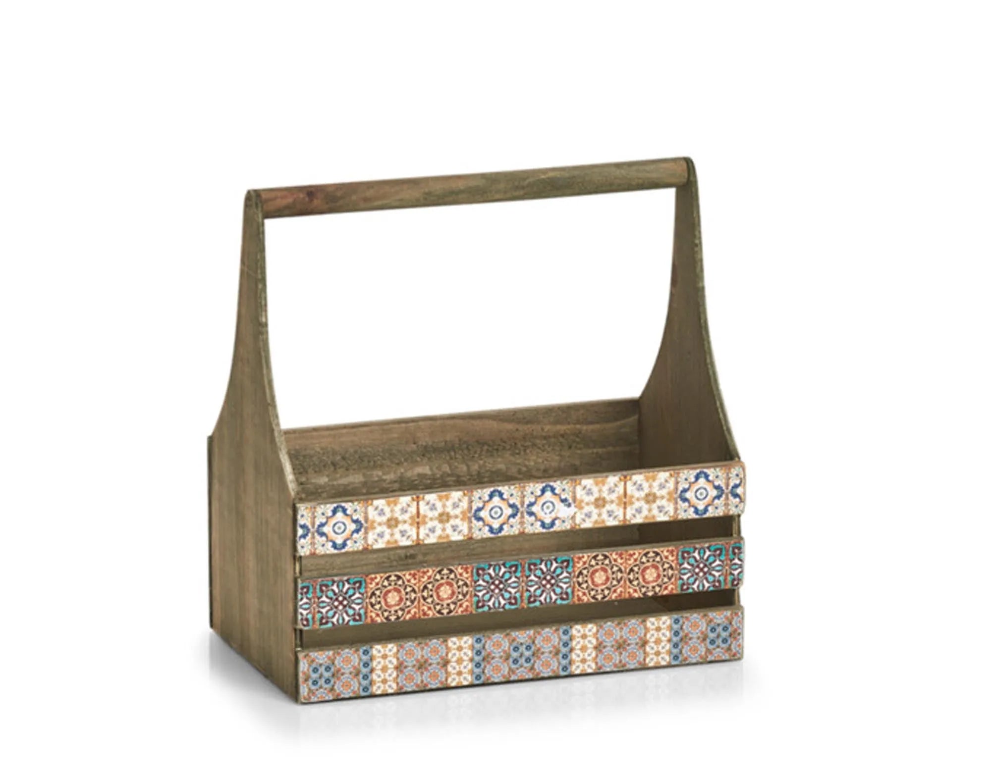 Dekokiste mit Griff, 31x19x32 cm, Mosaikdesign aus Holz, vielseitig, robust, dekorativ, für Wohnzimmer, Schlafzimmer, Flur.