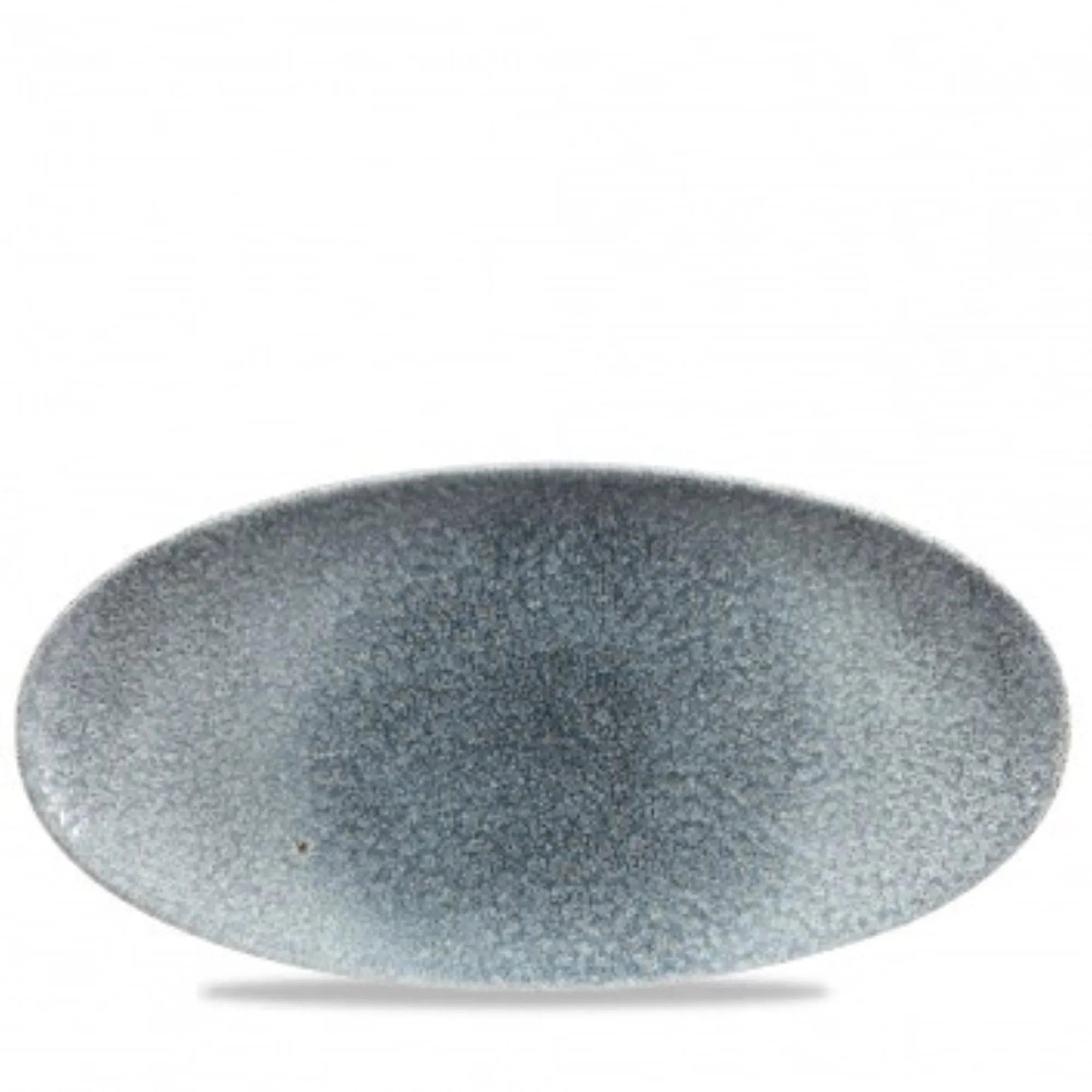 Elegante, ovale Porzellanplatte (34.7x17.3cm) in schimmerndem Topazblau, ideal für vielseitige Speisenpräsentation.