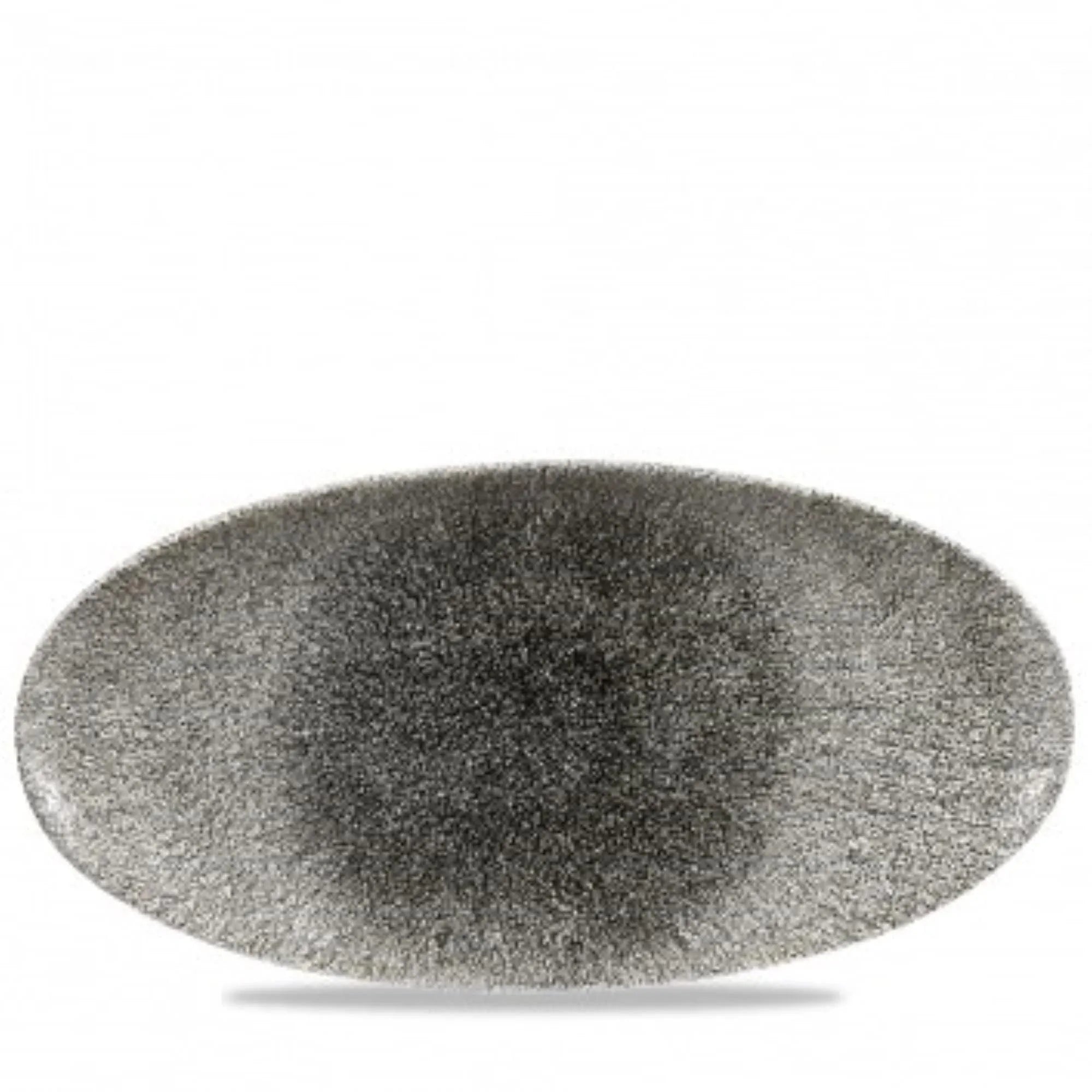 Elegante, ovale S.P. Raku Quartz Black Platte (34.7x17.3cm) von Churchill: kratzfest, spülmaschinenfest, ideal für Gastronomie.