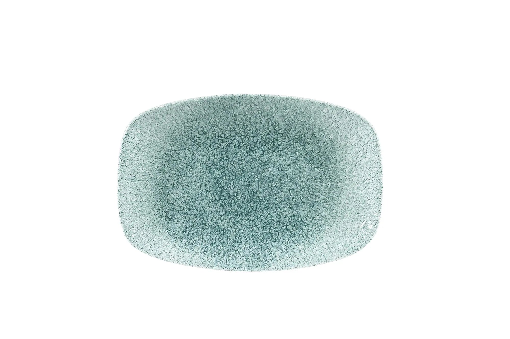 Elegante rechteckige Porzellanplatte (23.7x15.7cm) in Raku Jade Green, ideal für stilvolle Präsentationen von Speisen.