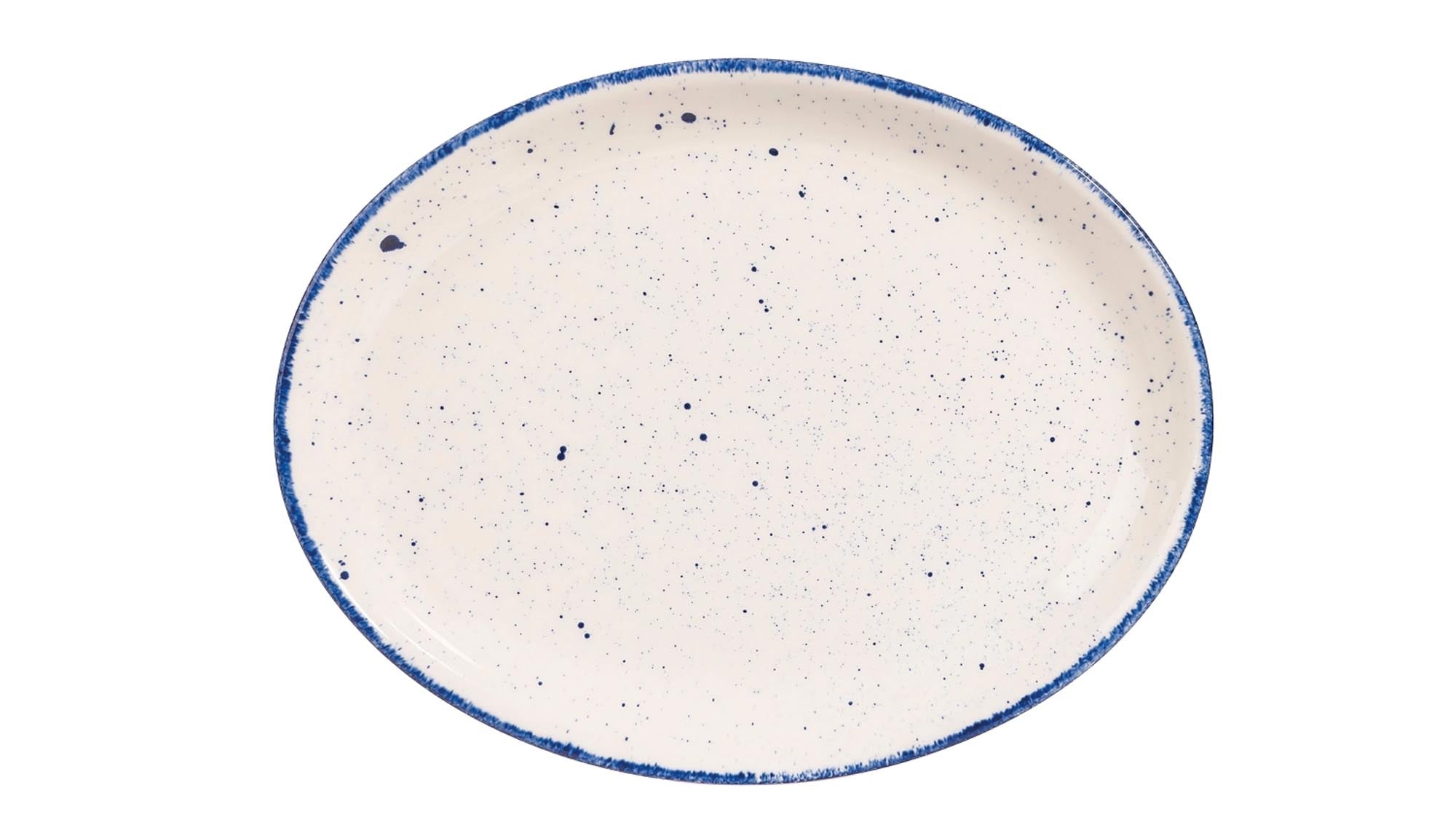 Eleganter ovaler Teller aus Steingut, 25,4 cm, in tiefem Indigo Blau. Ideal für stilvolle Präsentationen. Spülmaschinen- und mikrowellengeeignet.