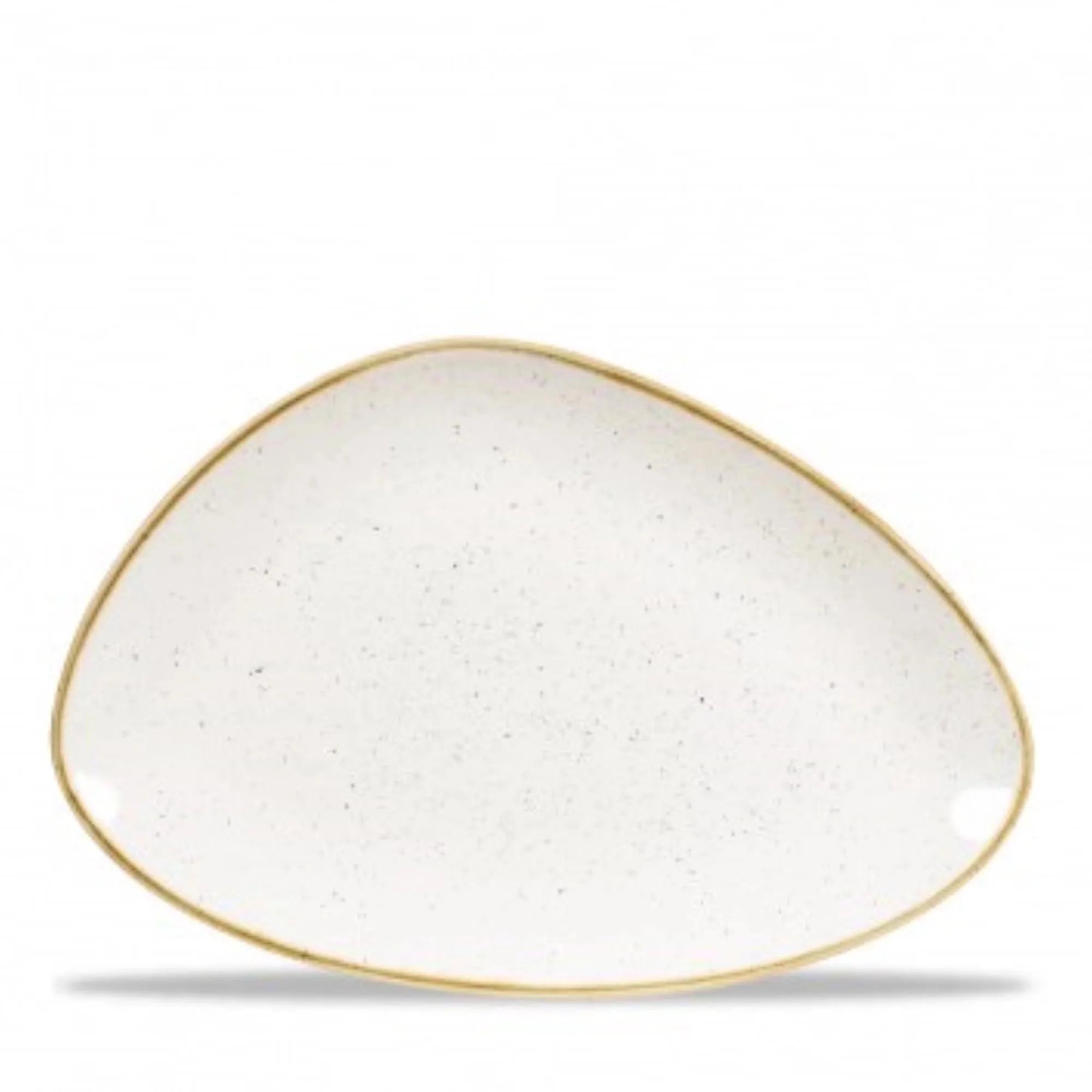 Elegante, dreieckige Stoneware-Platte in Barley White, ideal für stilvolle Präsentationen in Restaurants und zu Hause.