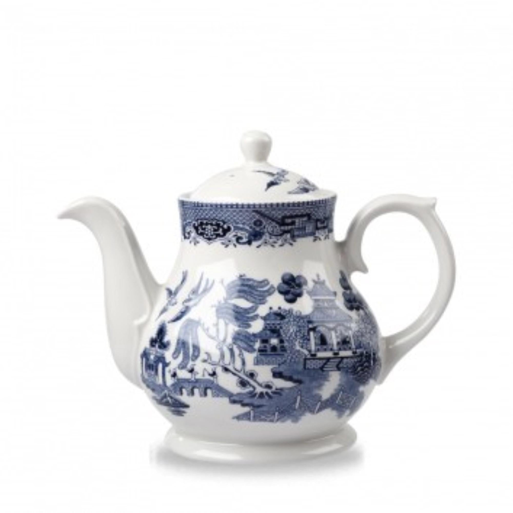 Elegante Teekanne aus Porzellan, 85,2 cl, mit klassischem Blue Willow-Design, ideal für stilvolle Teestunden.