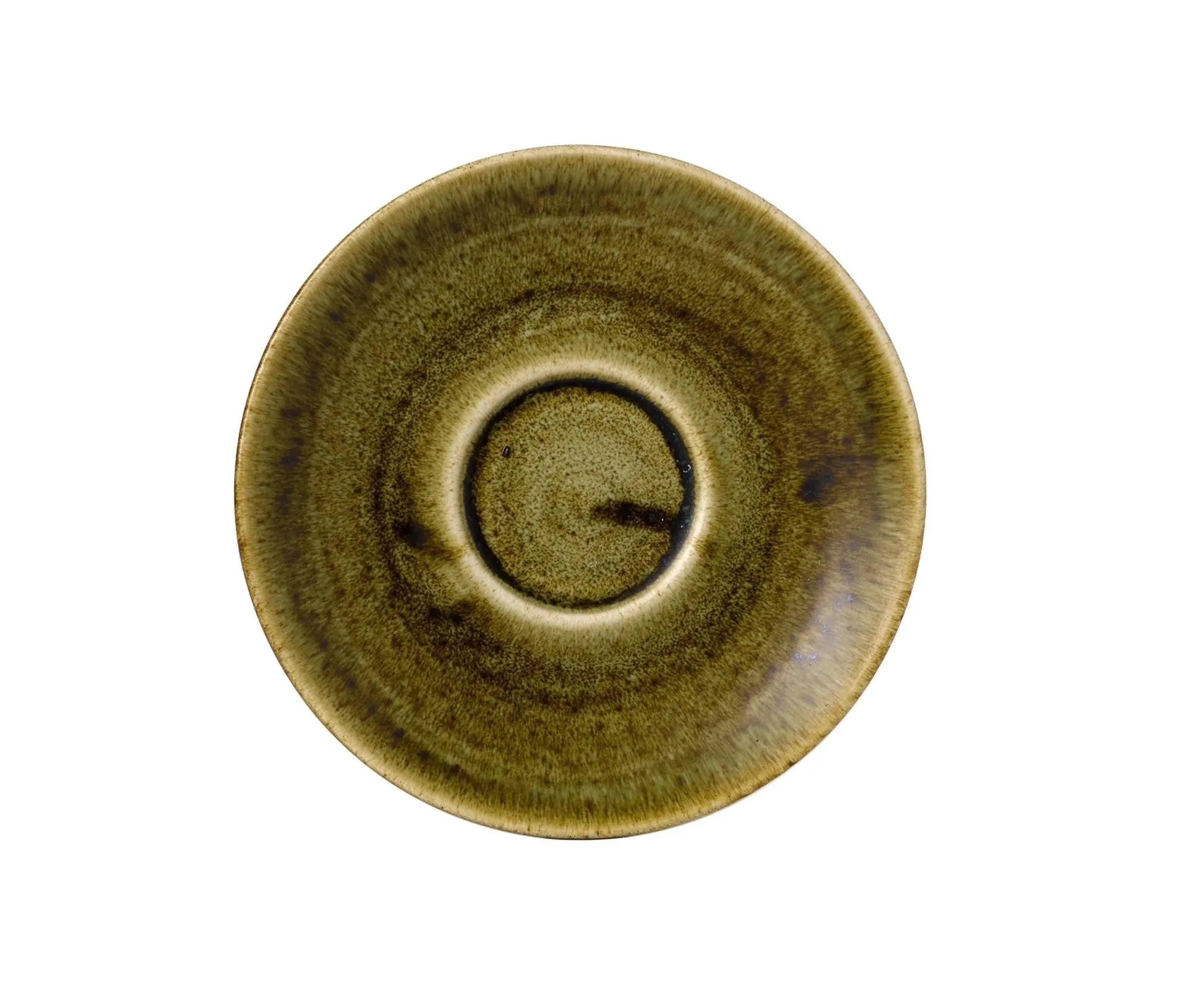 Elegante, olivgrüne Porzellan-Untertasse (15,6 cm) von Churchill: robust, spülmaschinenfest, handgefertigt, stilvoll.