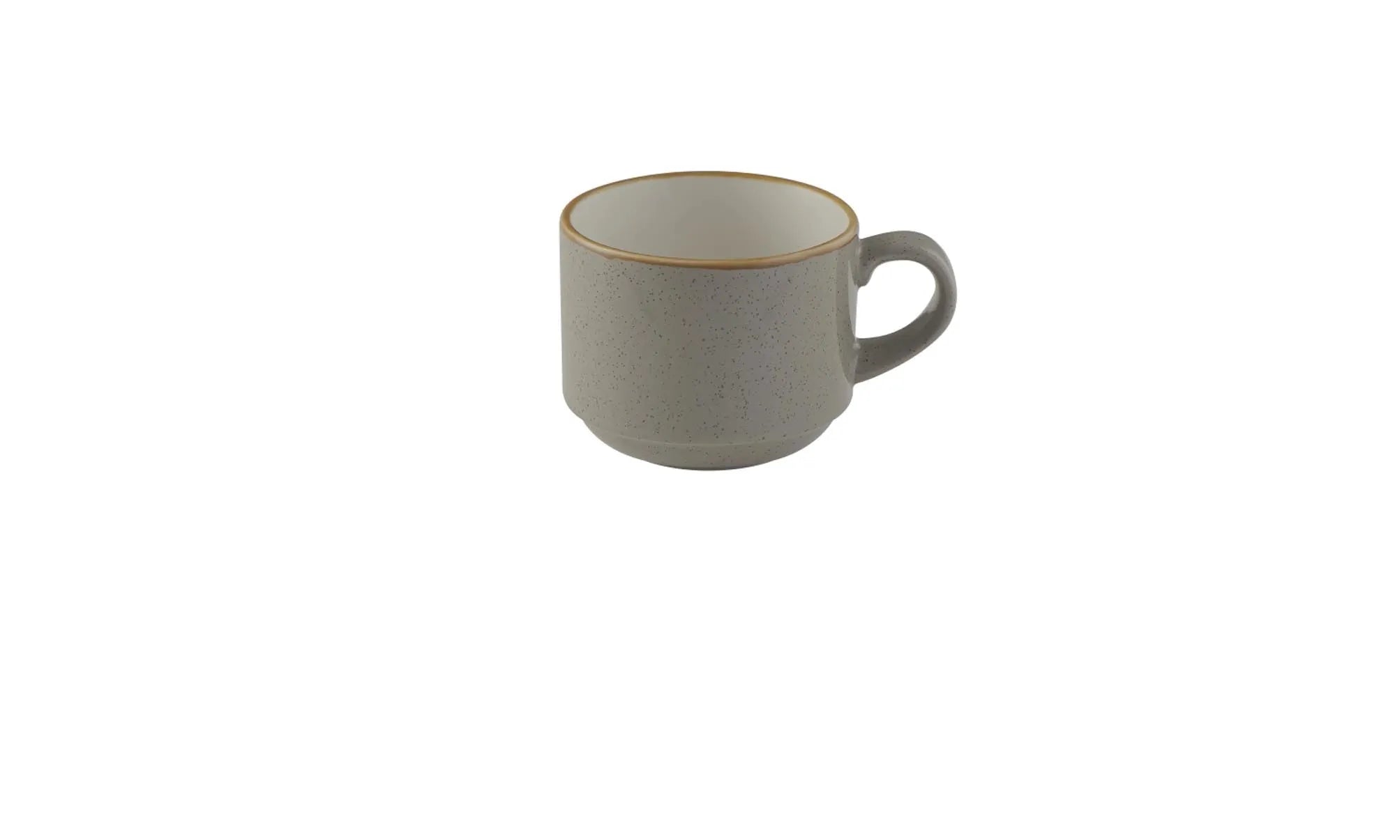 Elegante, stapelbare 22cl Tasse in Peppercorn Grey von Churchill. Robustes Porzellan, ideal für Kaffee & Tee. Perfekt für Gastronomie.